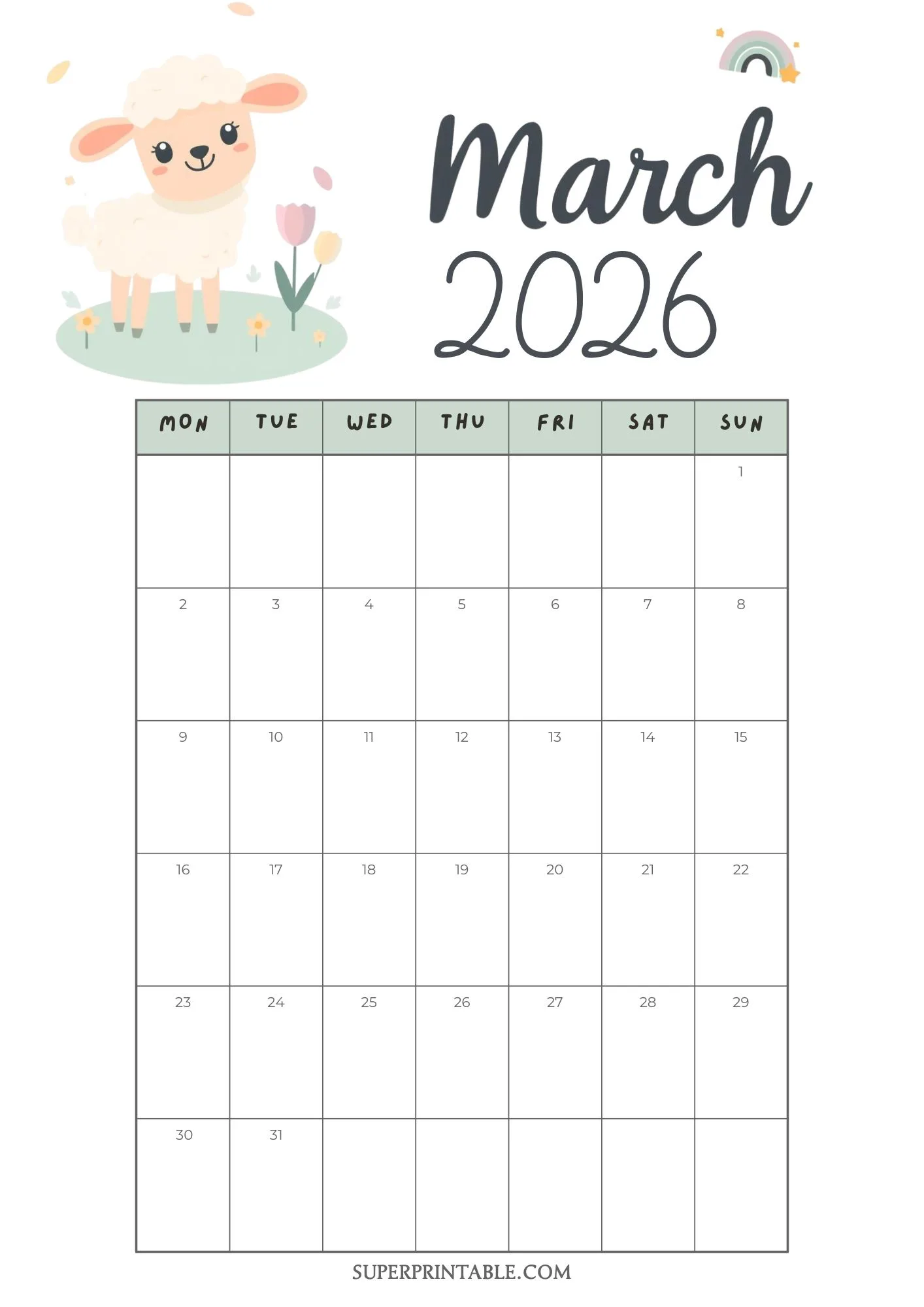 Creative Calendar March 2026 Monthly Planner 01