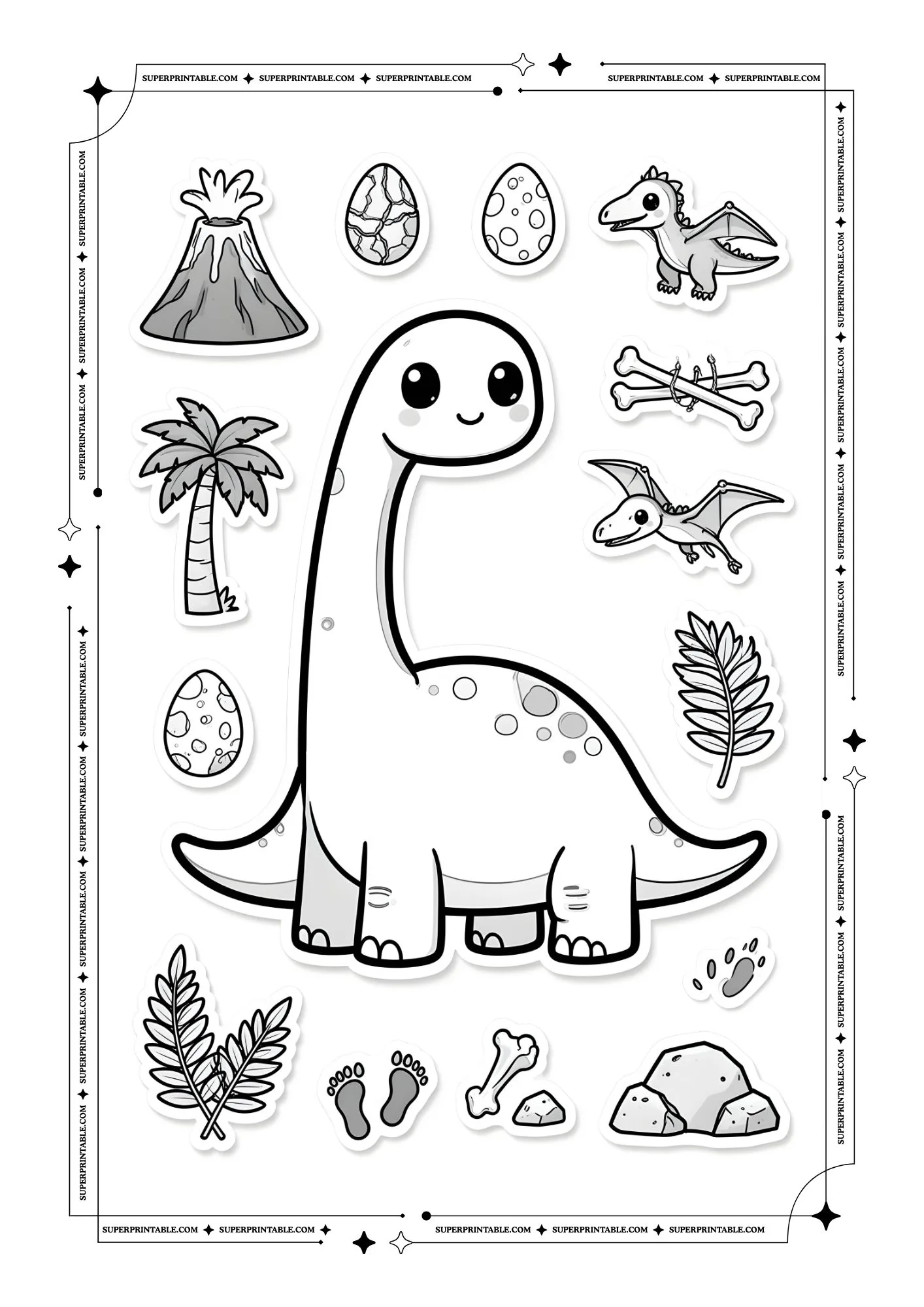 Dinosaur Sticker Coloring Pages 1