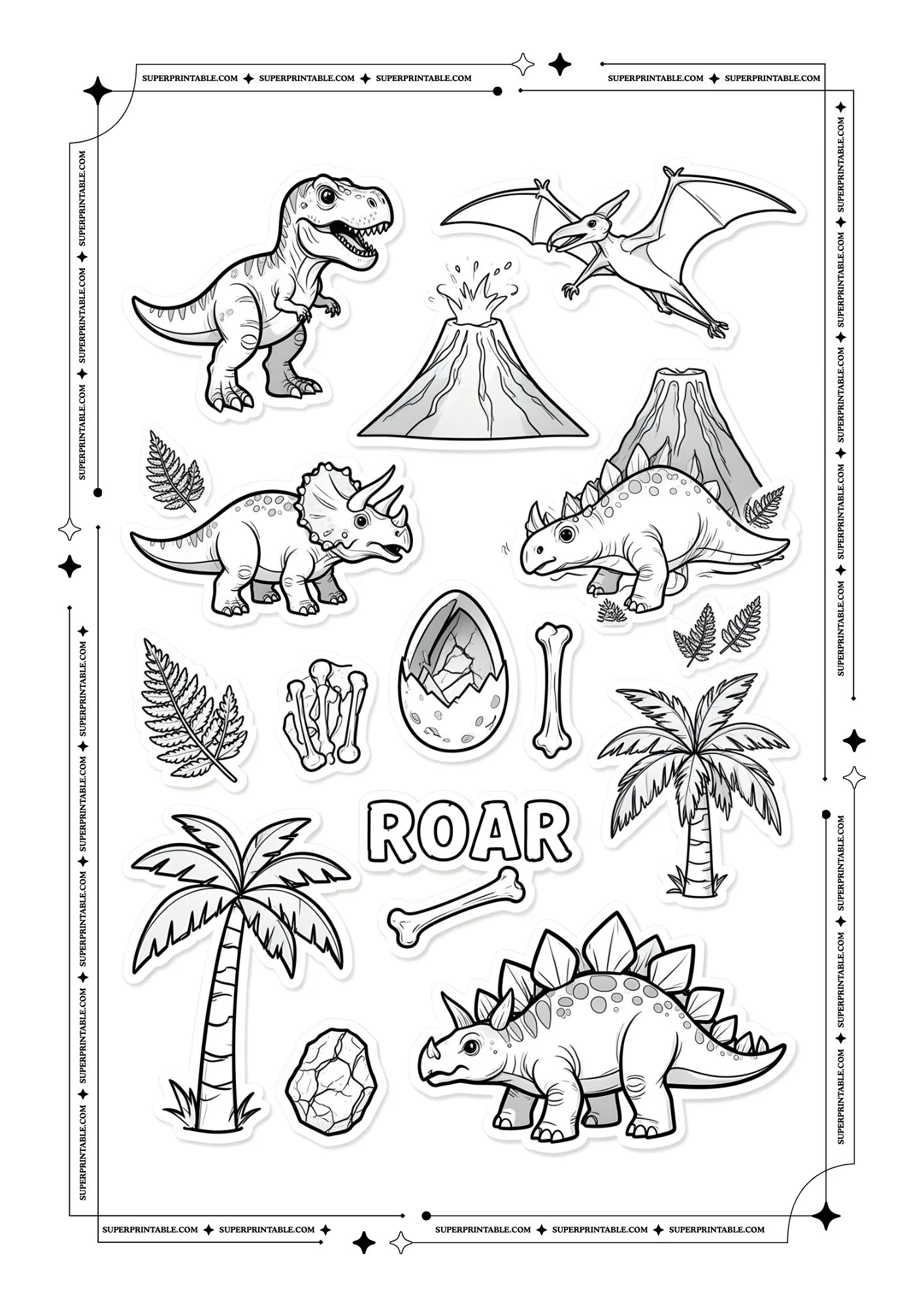 Dinosaur Sticker Coloring Pages 2