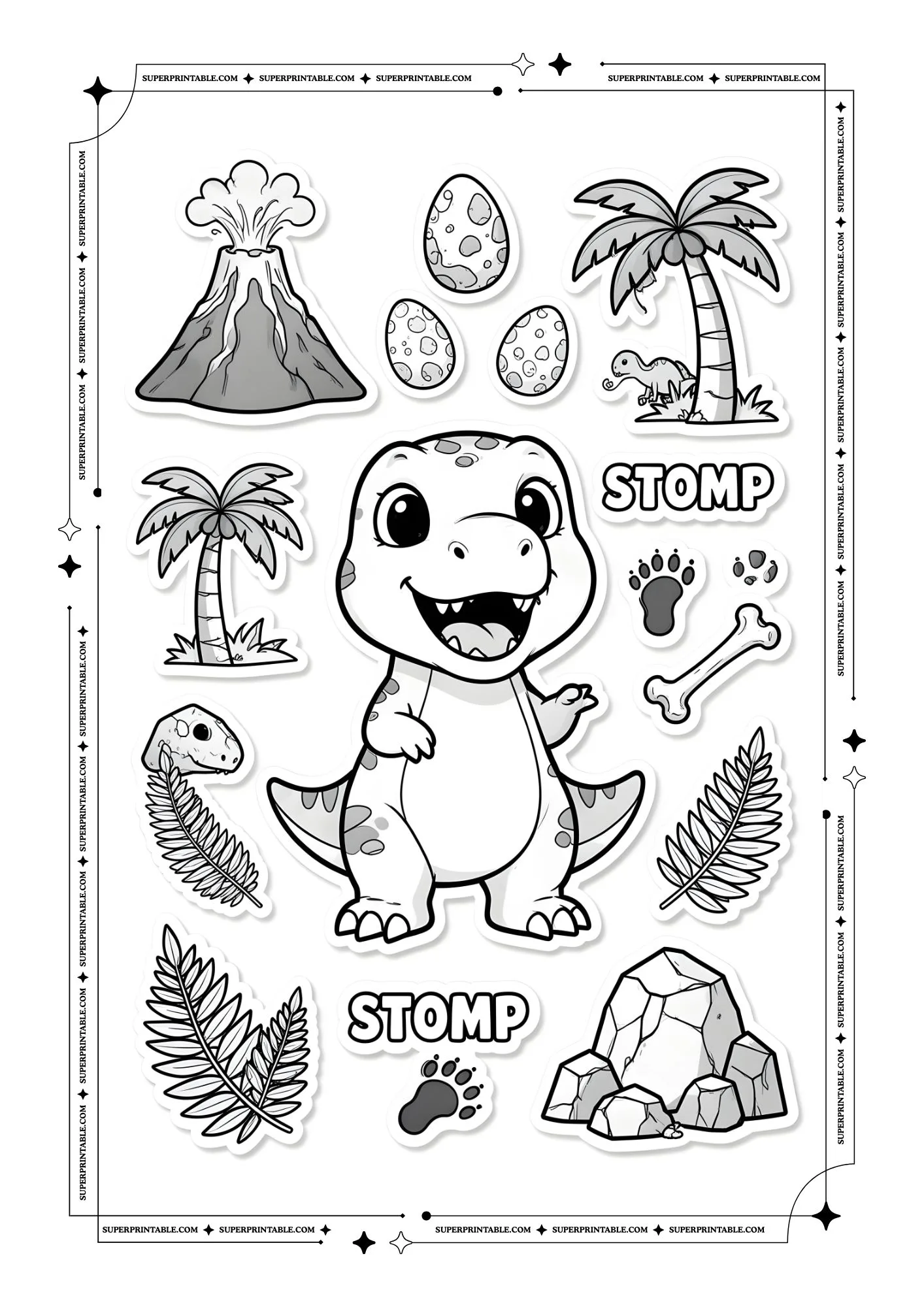 Dinosaur Sticker Coloring Pages 6