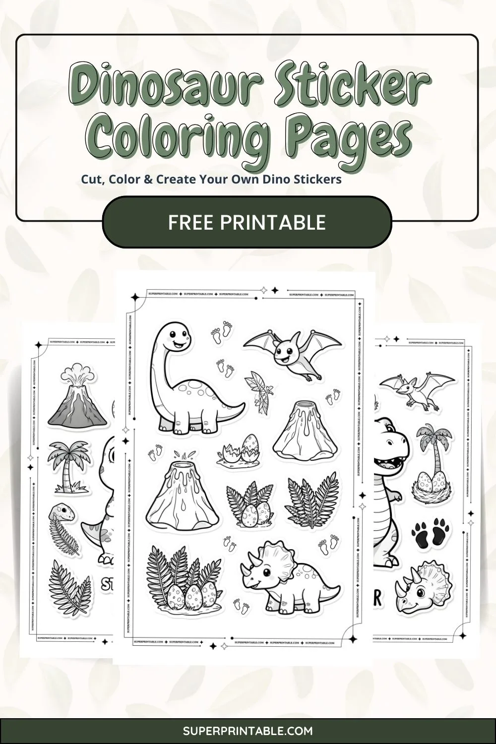 Dinosaur Sticker Coloring Pages Pinterest Image