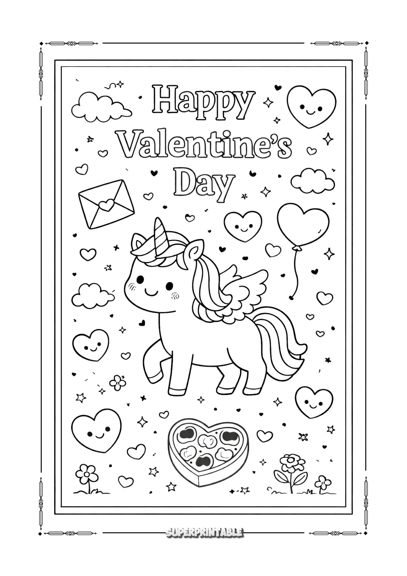 February & Valentines Coloring Paper 1