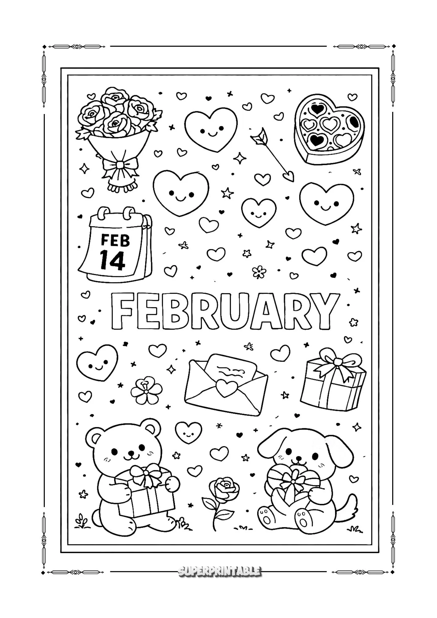 February & Valentines Coloring Paper 4