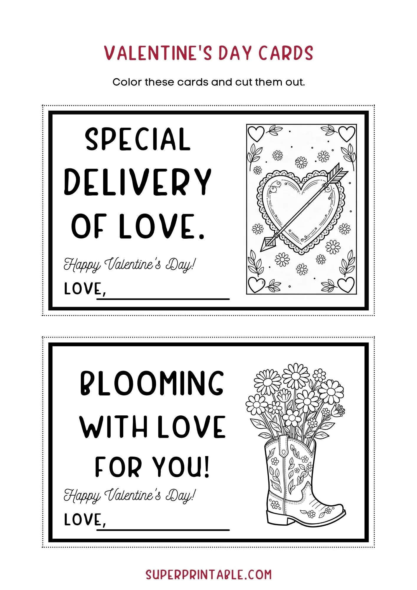 Fun Valentine's Day Cards Coloring Activity 1