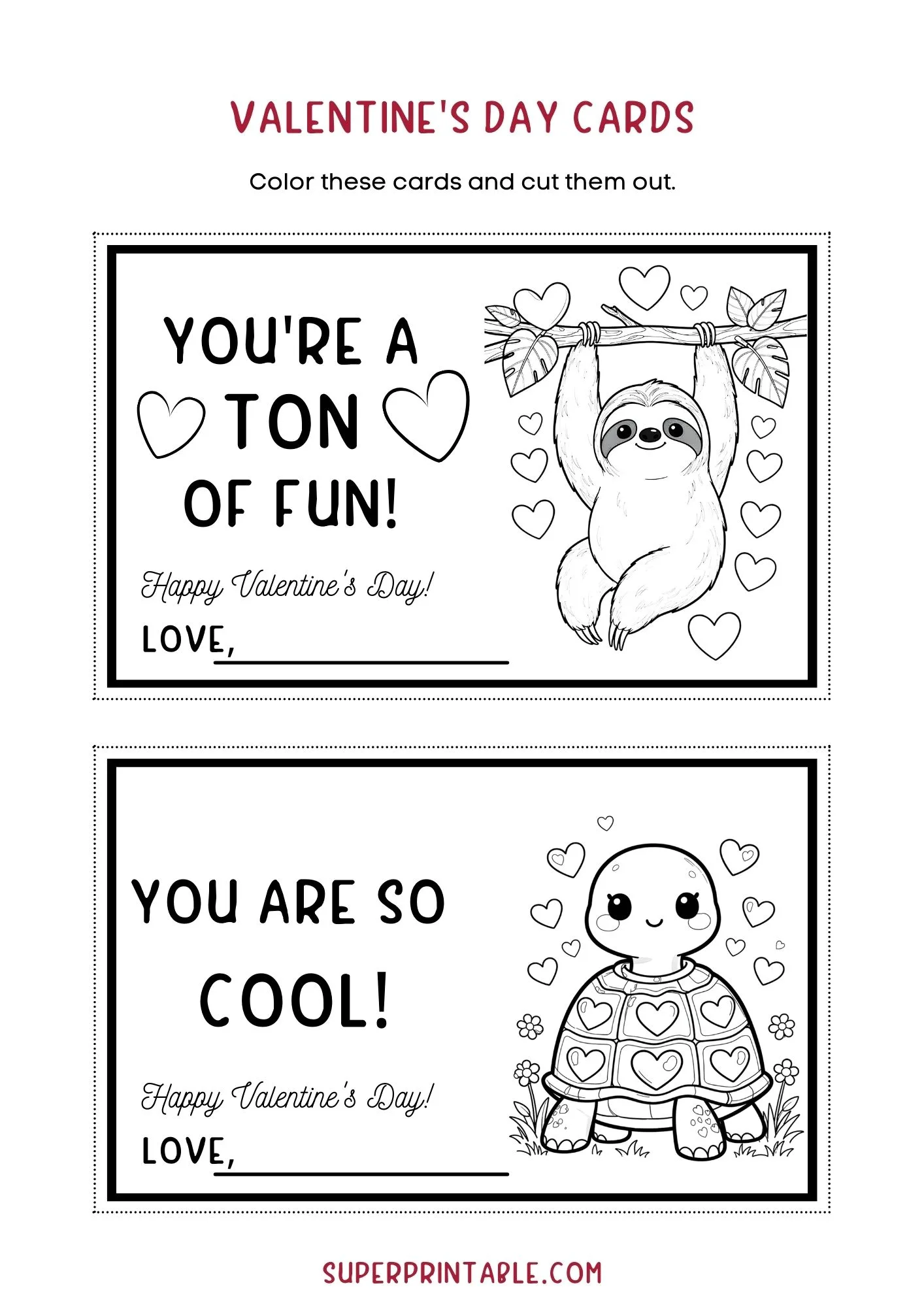 Fun Valentine's Day Cards Coloring Activity 3