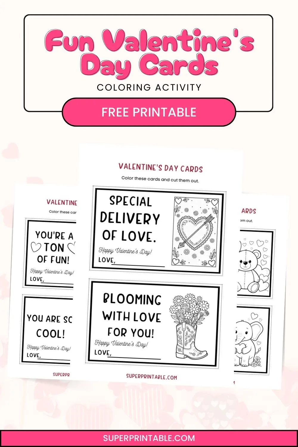 Fun Valentine's Day Cards Coloring Activity Pinterest Image
