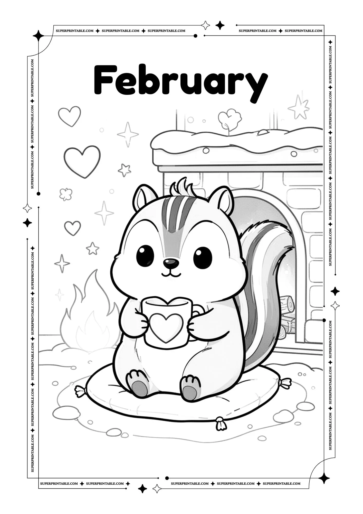 Kawaii Animals February Coloring Pages 11