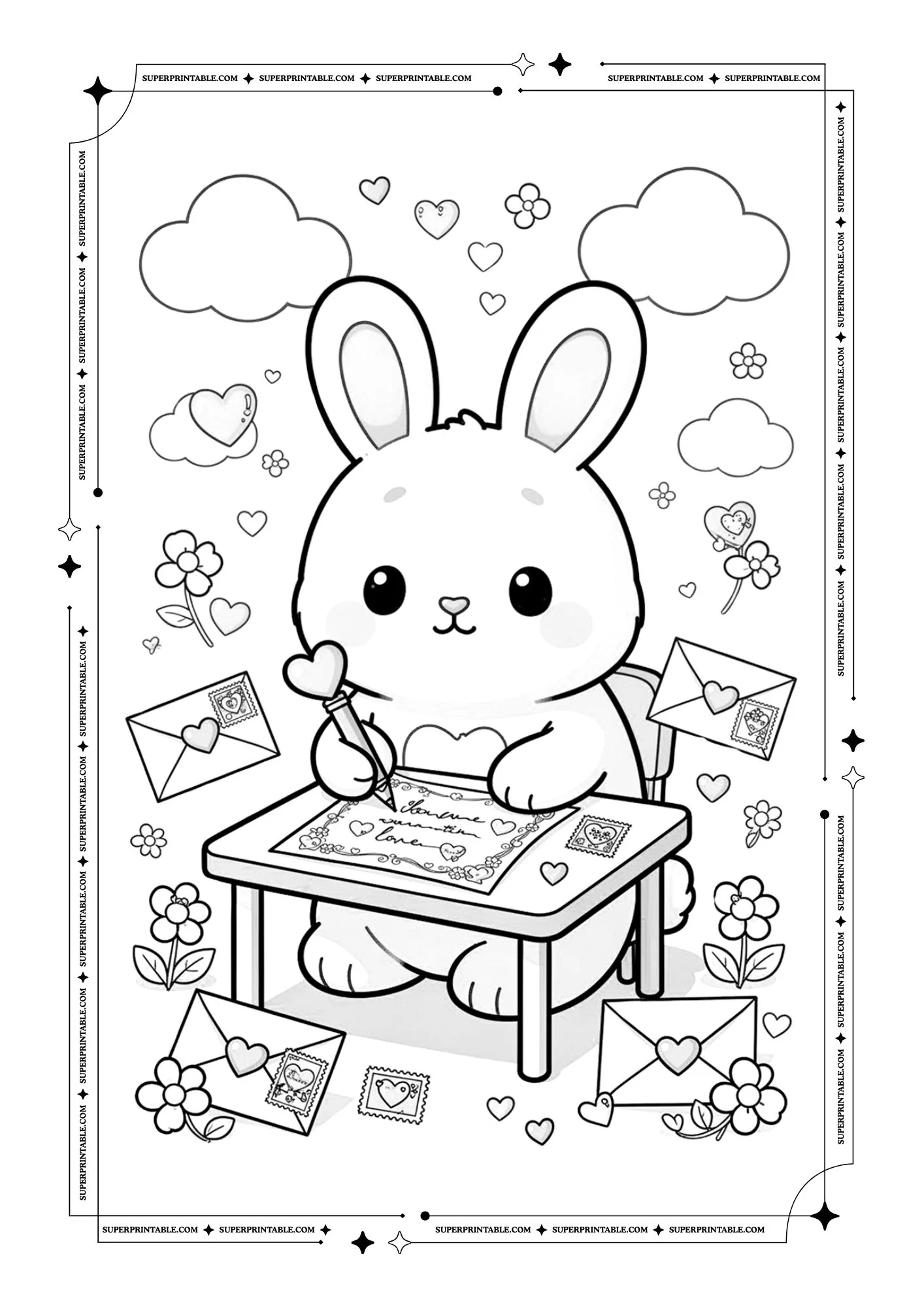 Kawaii Animals February Coloring Pages 2