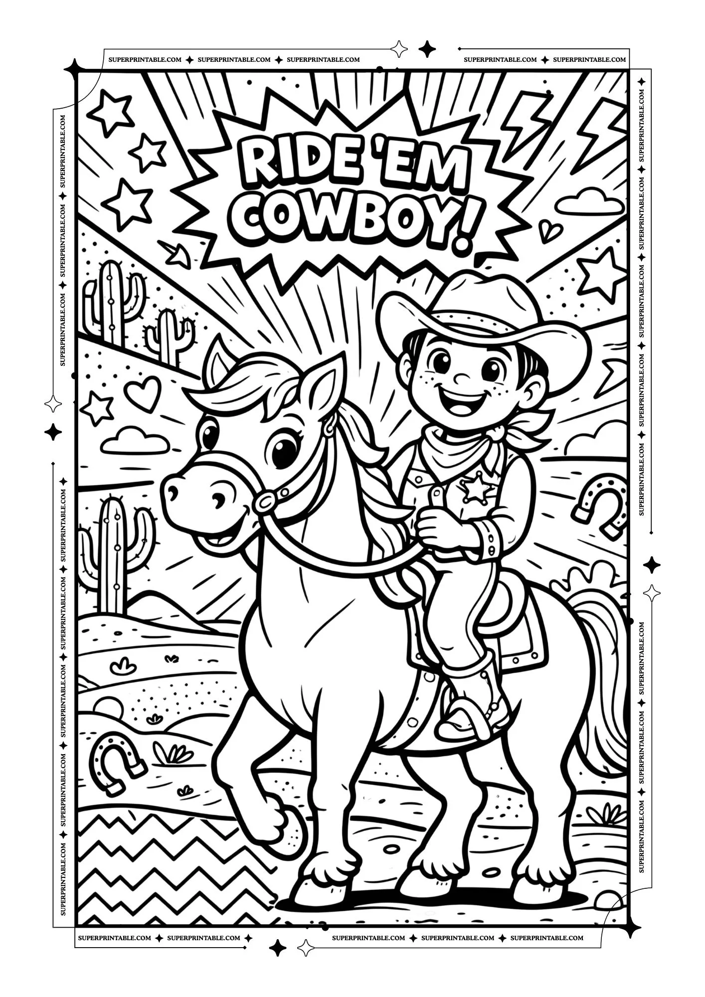 Pop Art Cowboys Coloring Pages For Kids & Adults 3