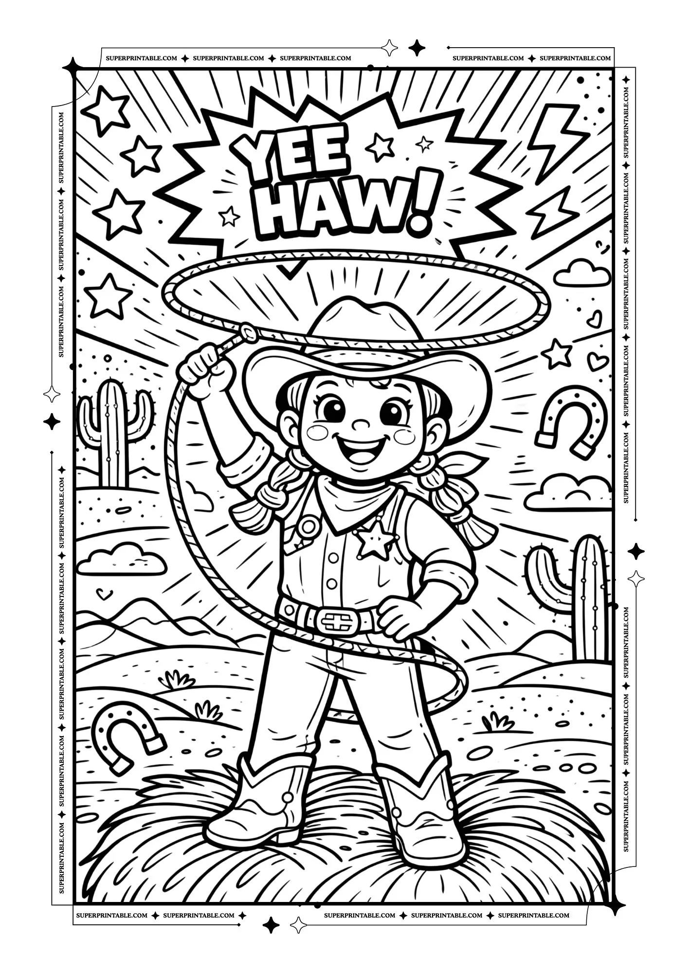 Pop Art Cowboys Coloring Pages For Kids & Adults 5