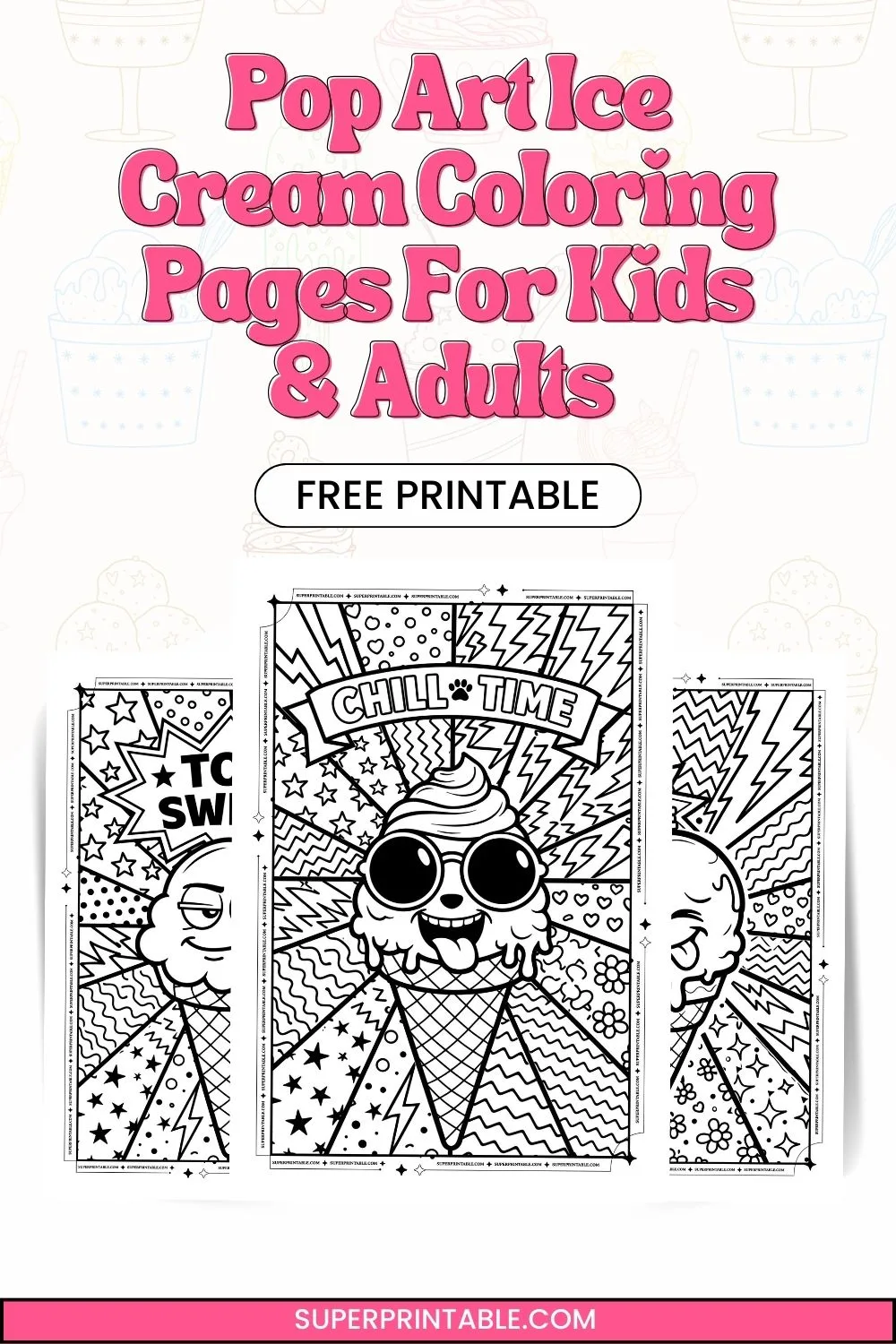 Pop Art Ice Cream Coloring Pages For Kids & Adults Pinterest Image