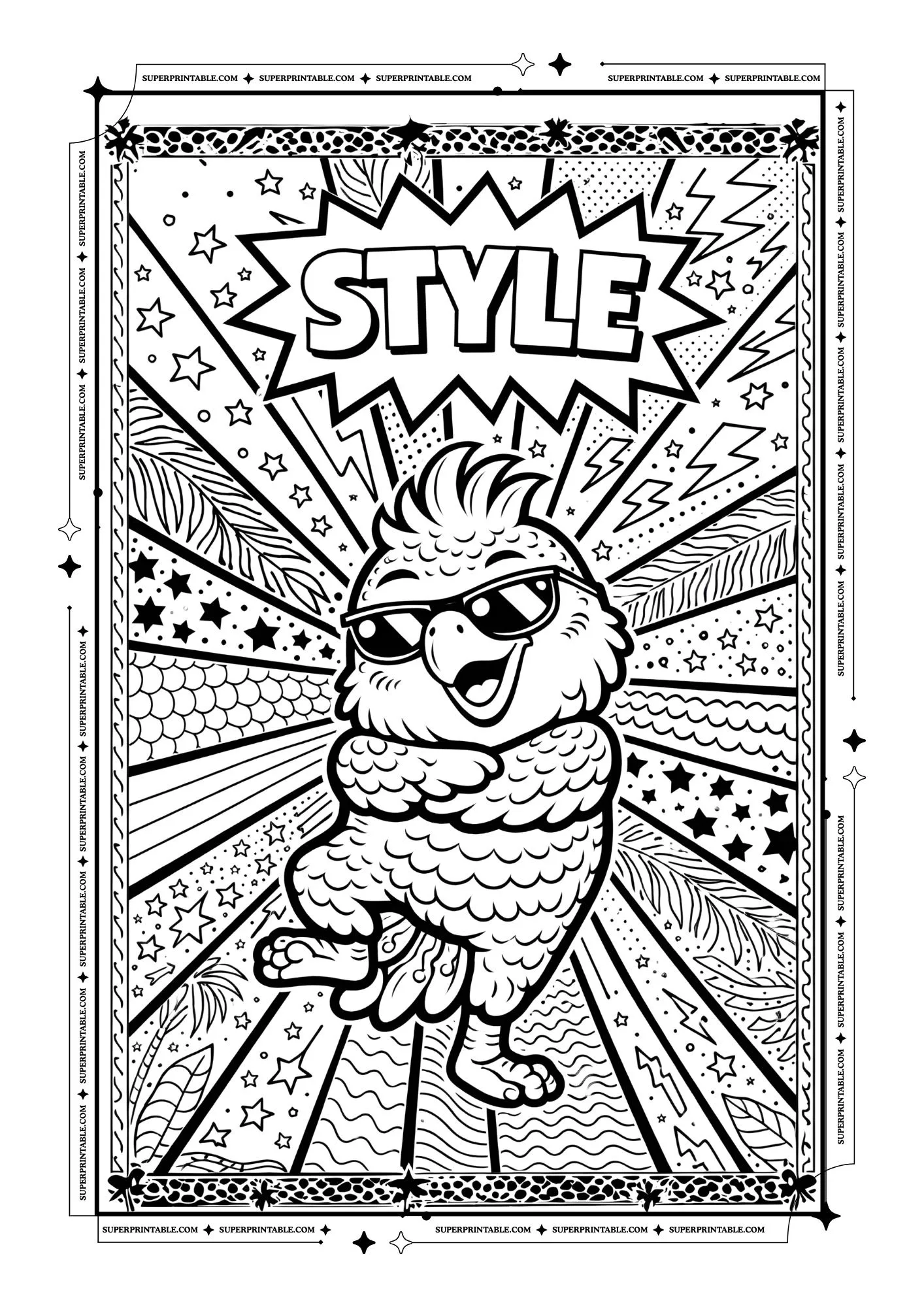 Pop Art Parrot Coloring Pages For Kids & Adults 1
