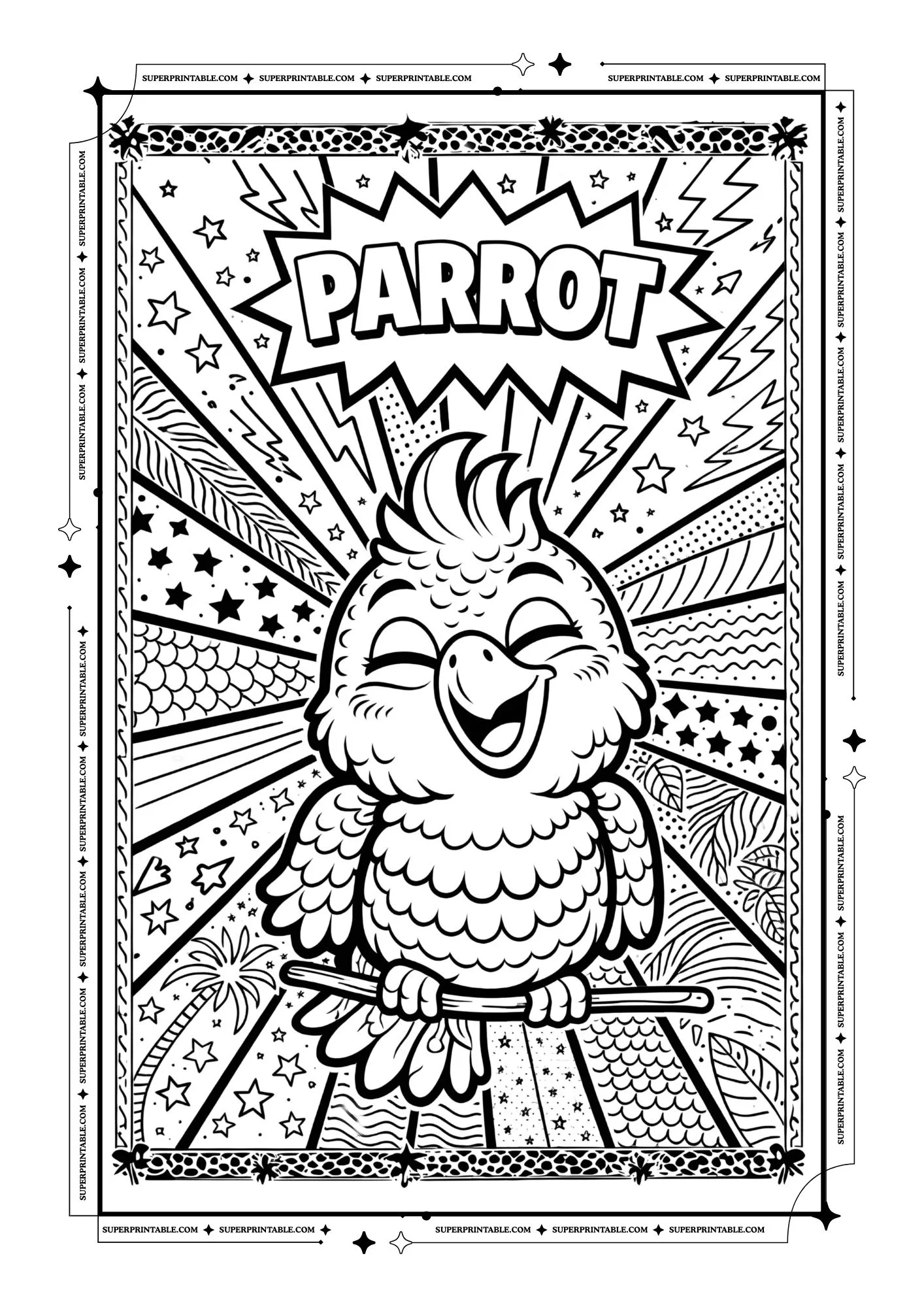 Pop Art Parrot Coloring Pages For Kids & Adults 4