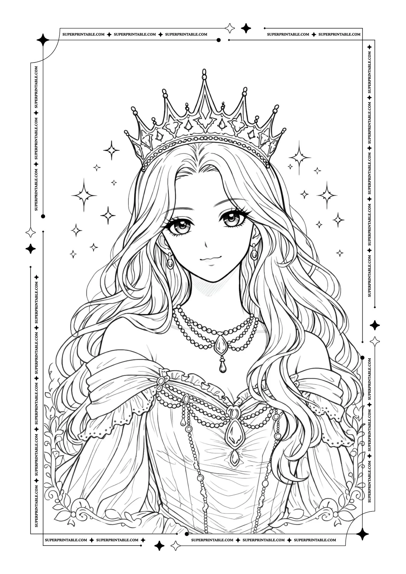 Princess Portrait Coloring Pages For Kids & Adults 1