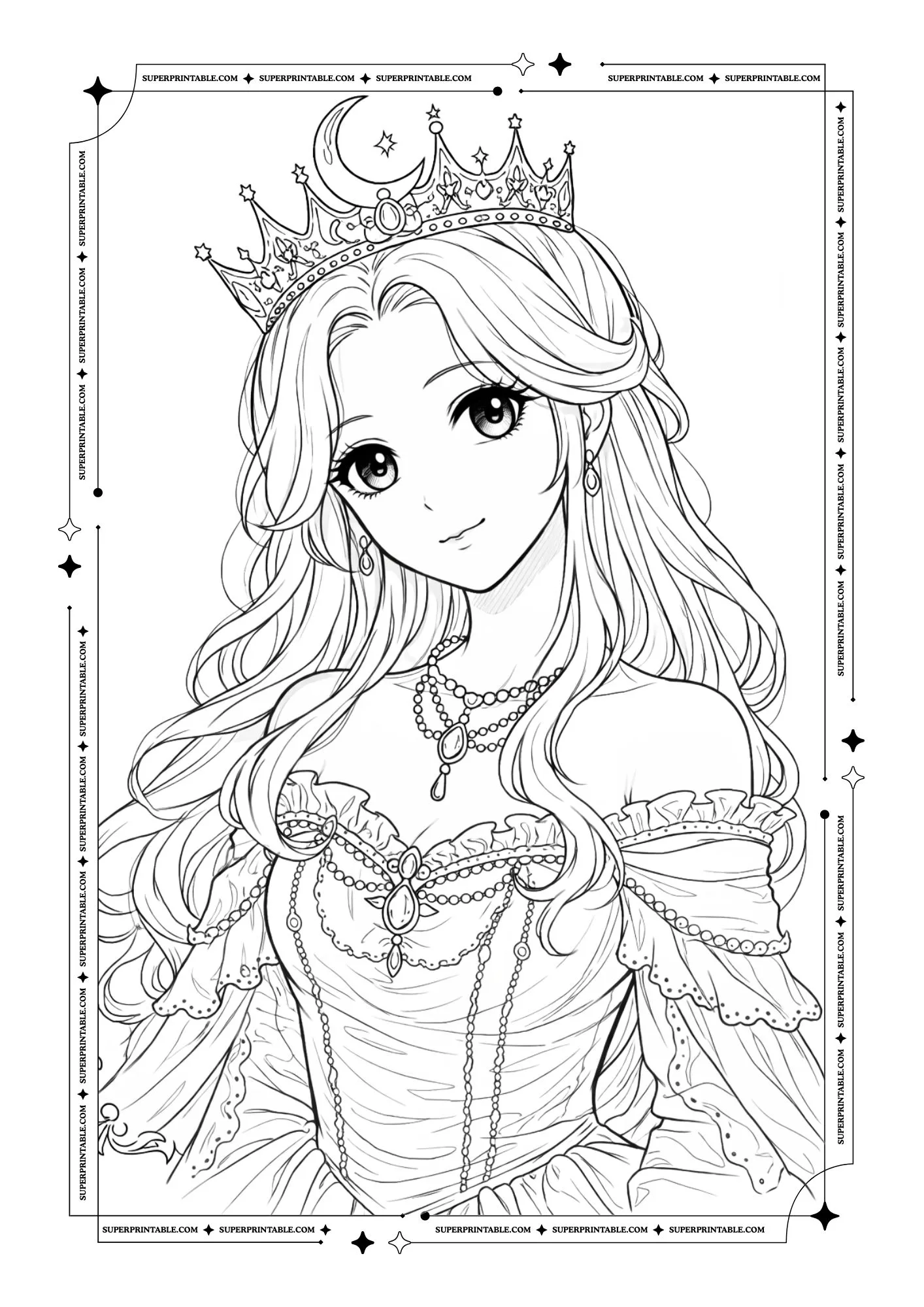 Princess Portrait Coloring Pages For Kids & Adults 2