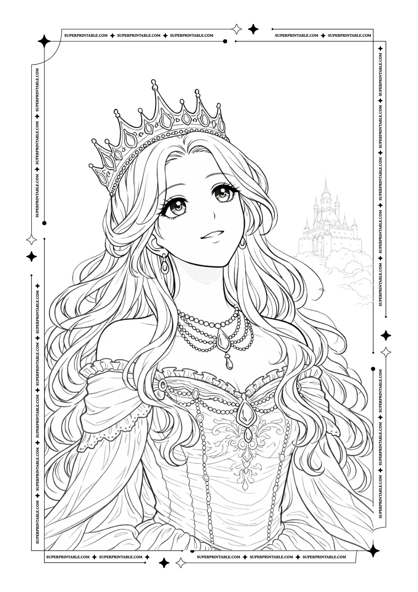 Princess Portrait Coloring Pages For Kids & Adults 3