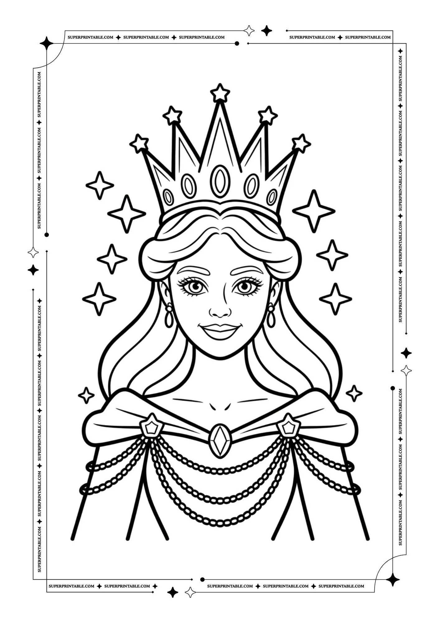 Princess Portrait Coloring Pages For Kids & Adults 7