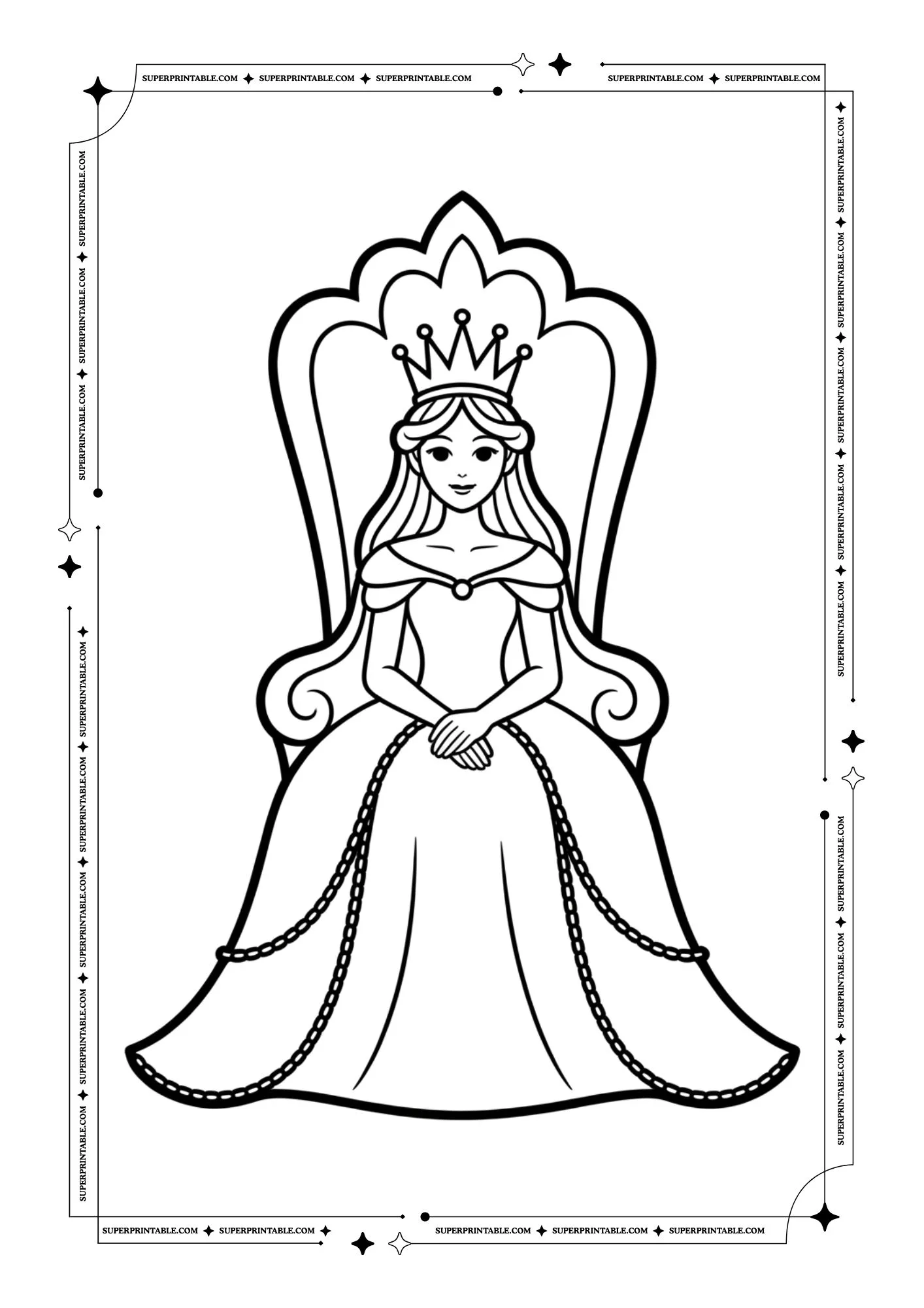 Princess Portrait Coloring Pages For Kids & Adults 8