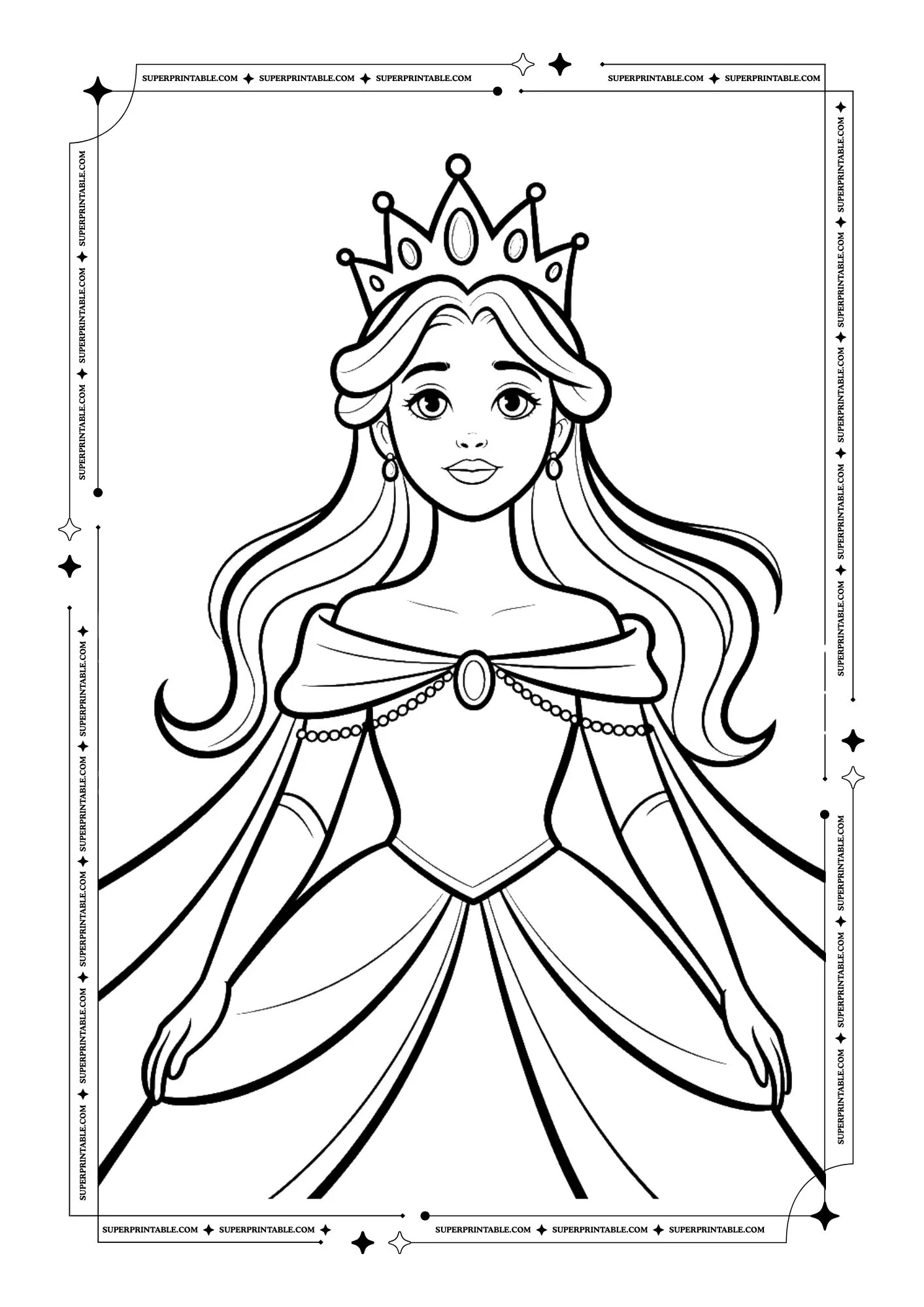 Princess Portrait Coloring Pages For Kids & Adults 9