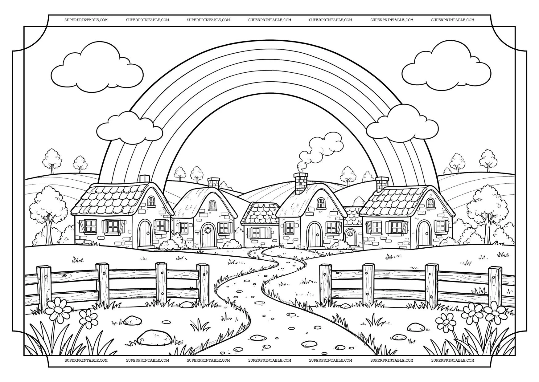 Rainbows and Unicorn Coloring Pages 1
