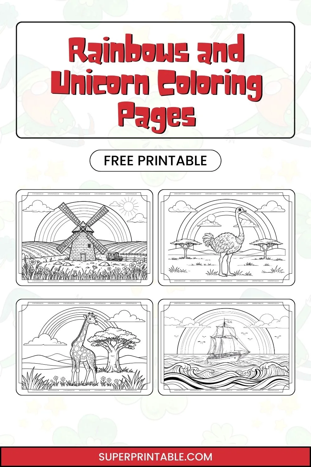 Rainbows and Unicorn Coloring Pages Pinterest Image