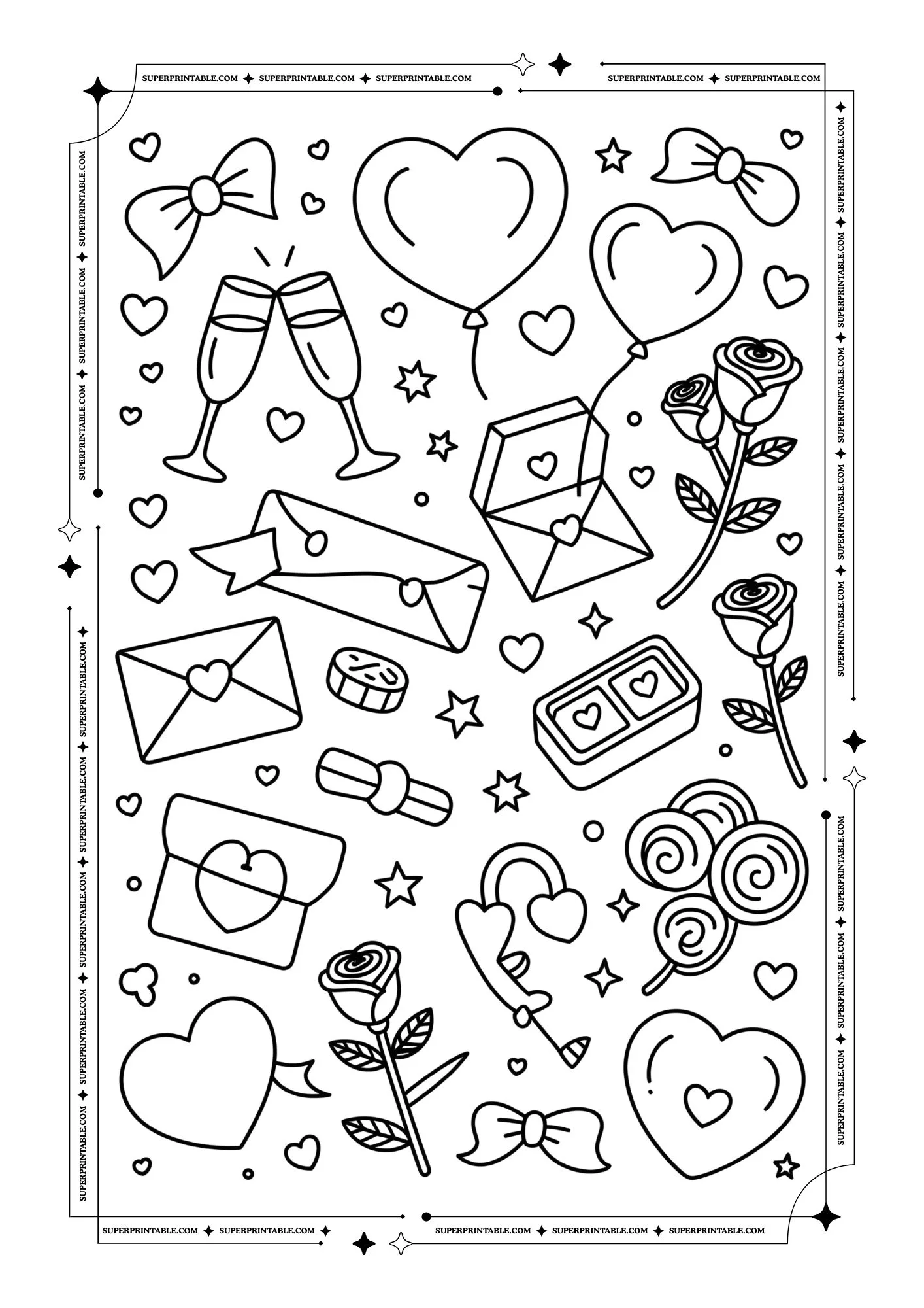 Sticker Style Valentine's Coloring Pages 1