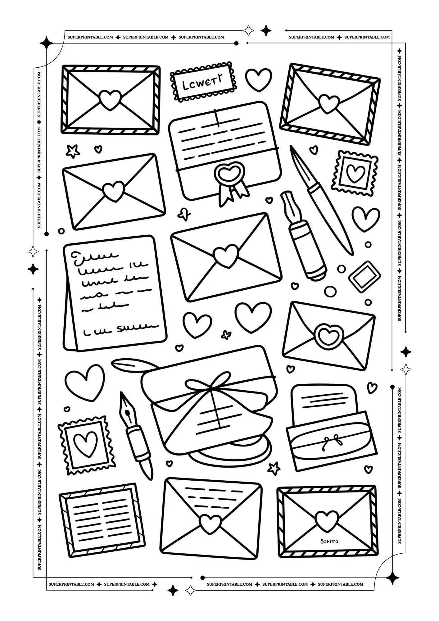 Sticker Style Valentine's Coloring Pages 3