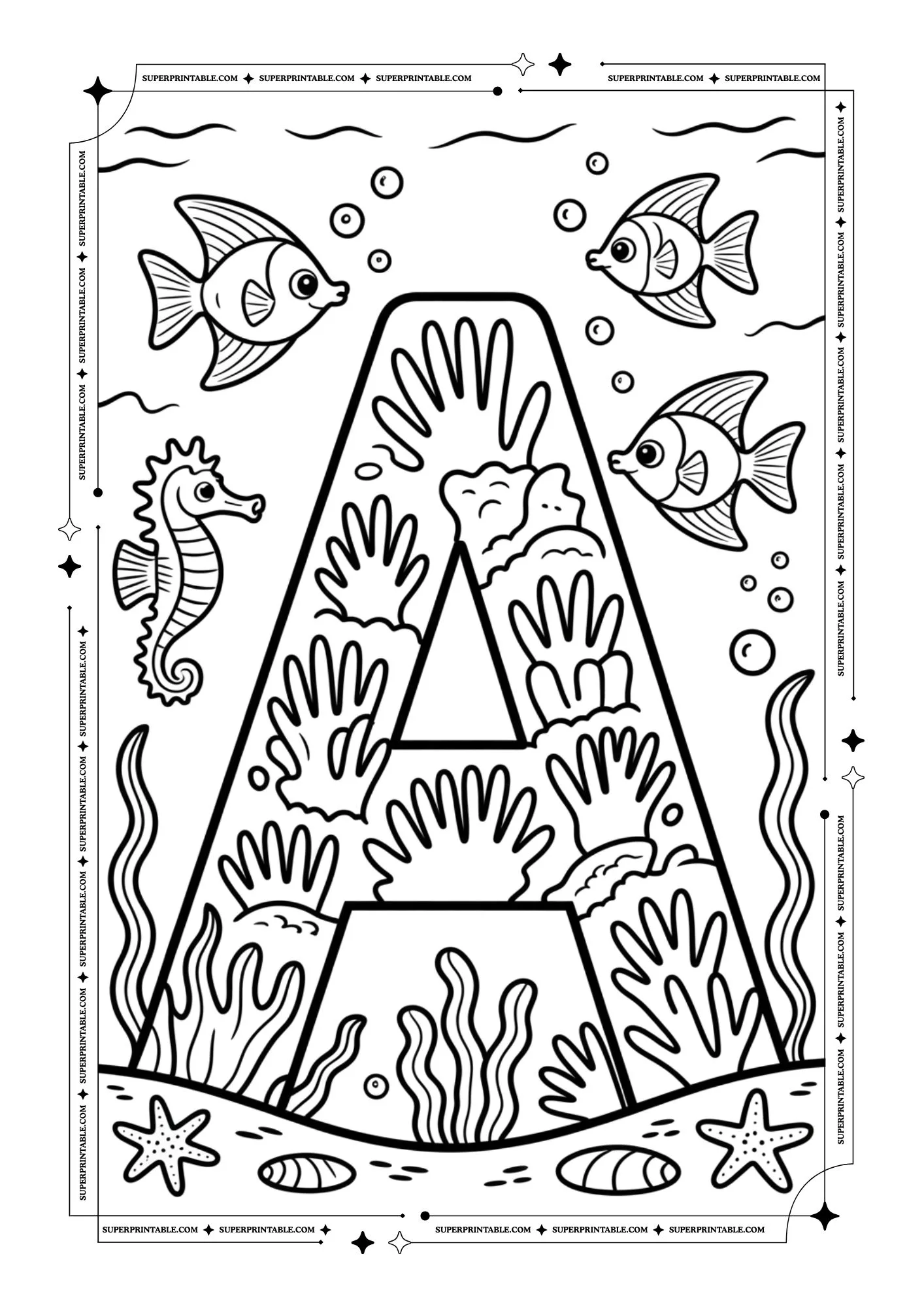 The Underwater Life Alphabet Coloring Pages 1