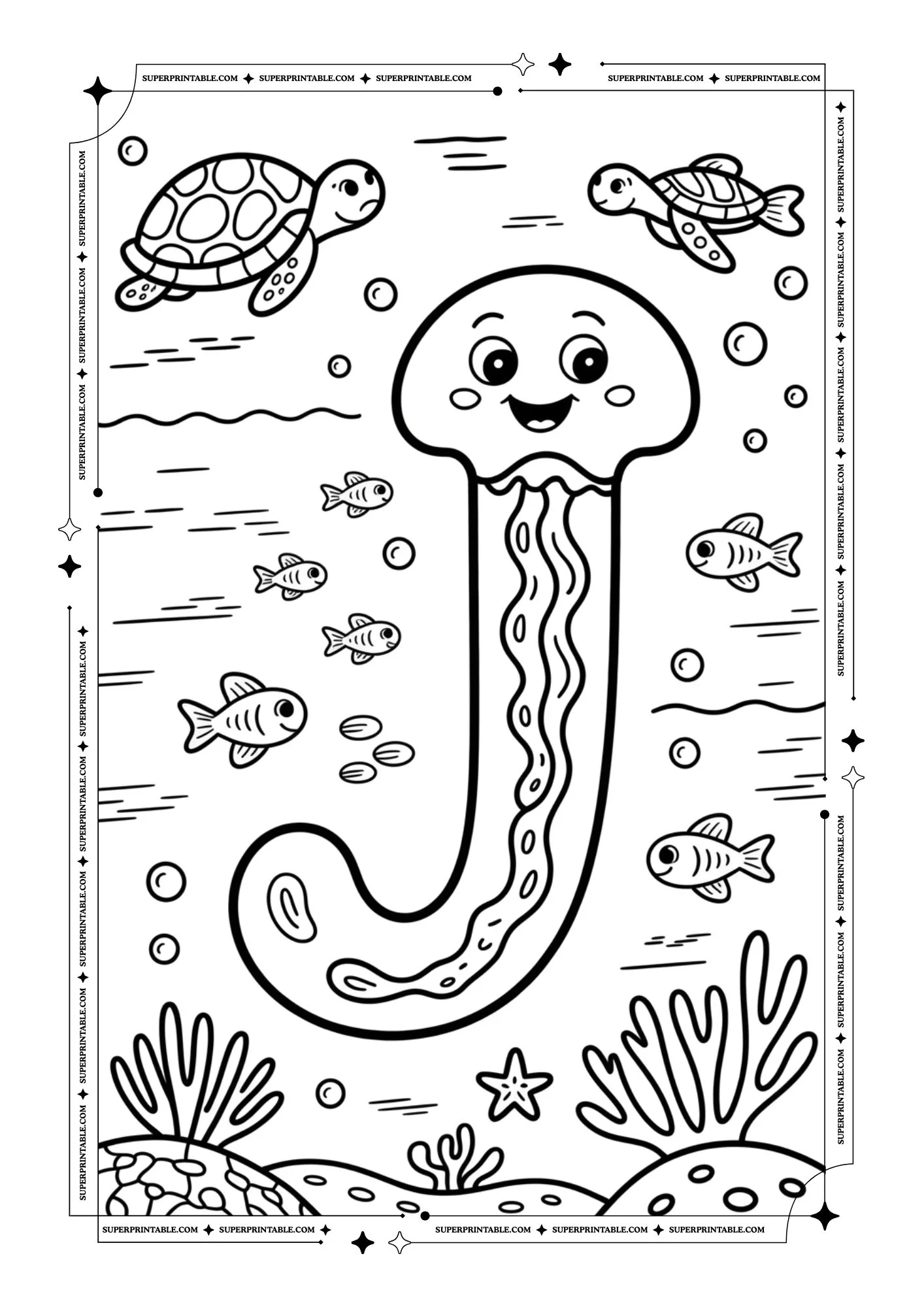 The Underwater Life Alphabet Coloring Pages 10