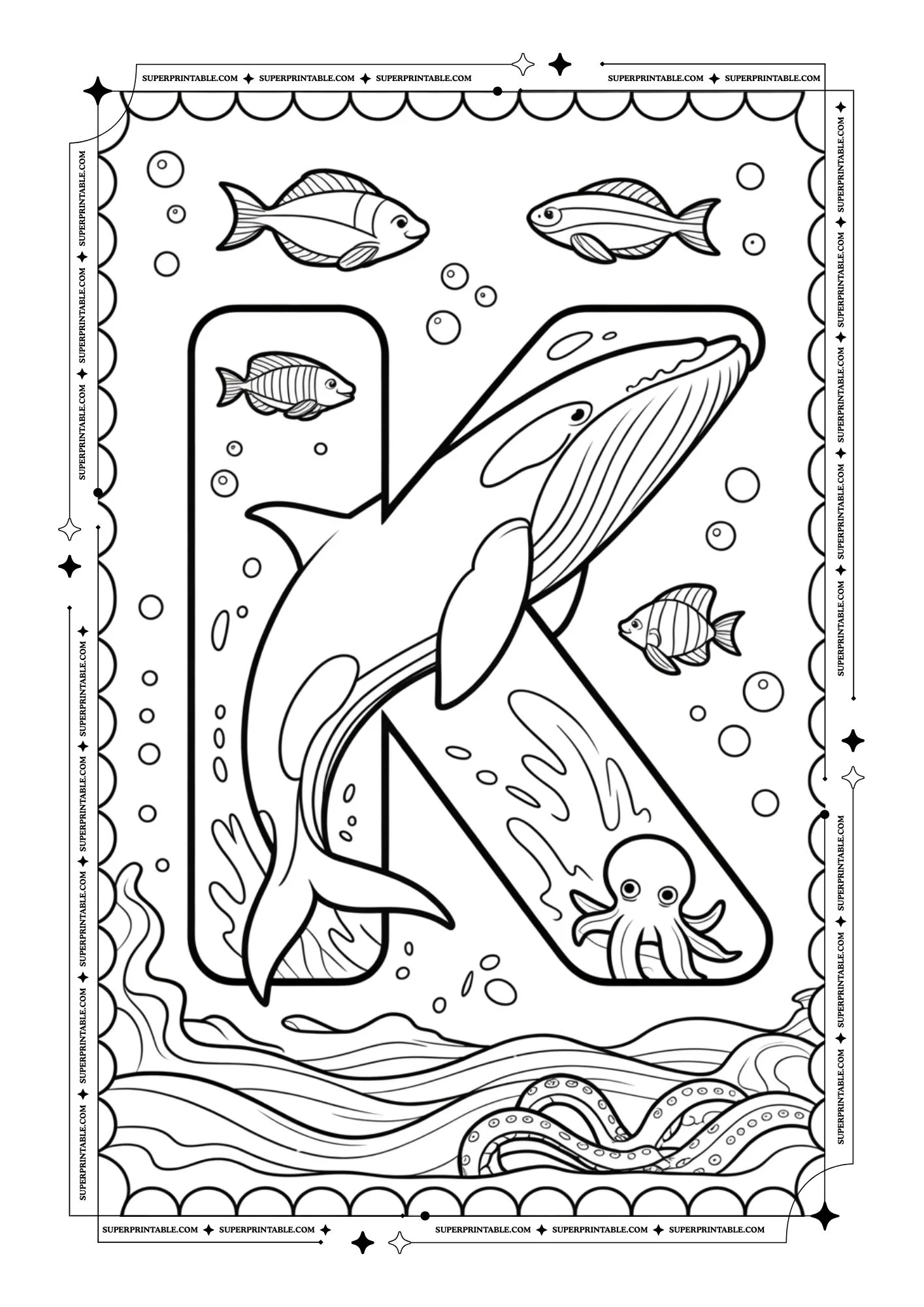 The Underwater Life Alphabet Coloring Pages 11