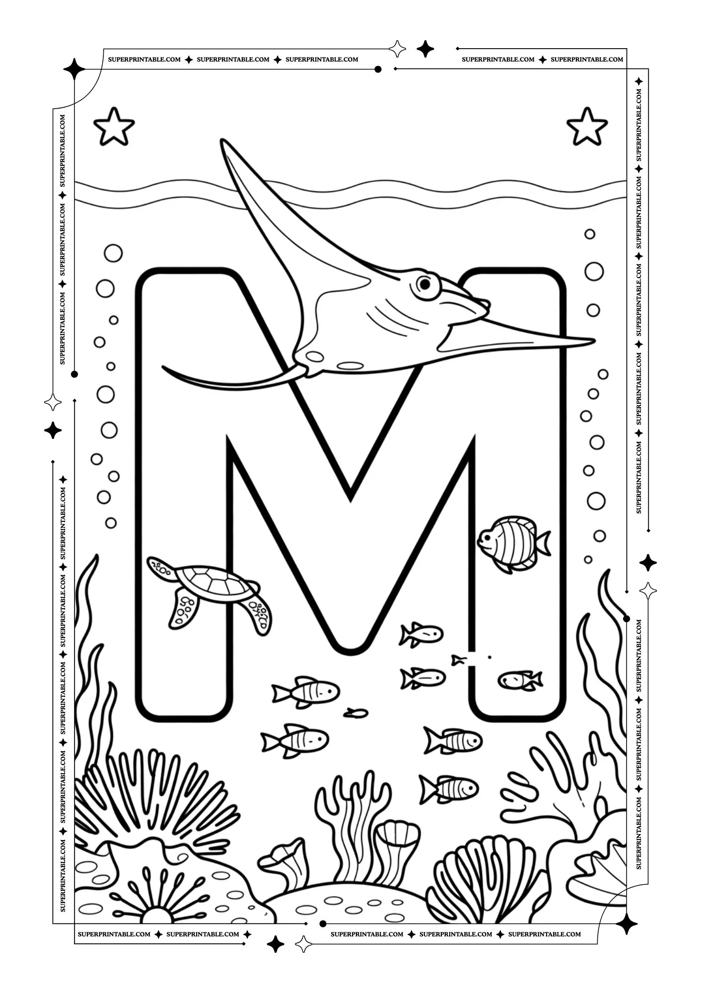 The Underwater Life Alphabet Coloring Pages 13