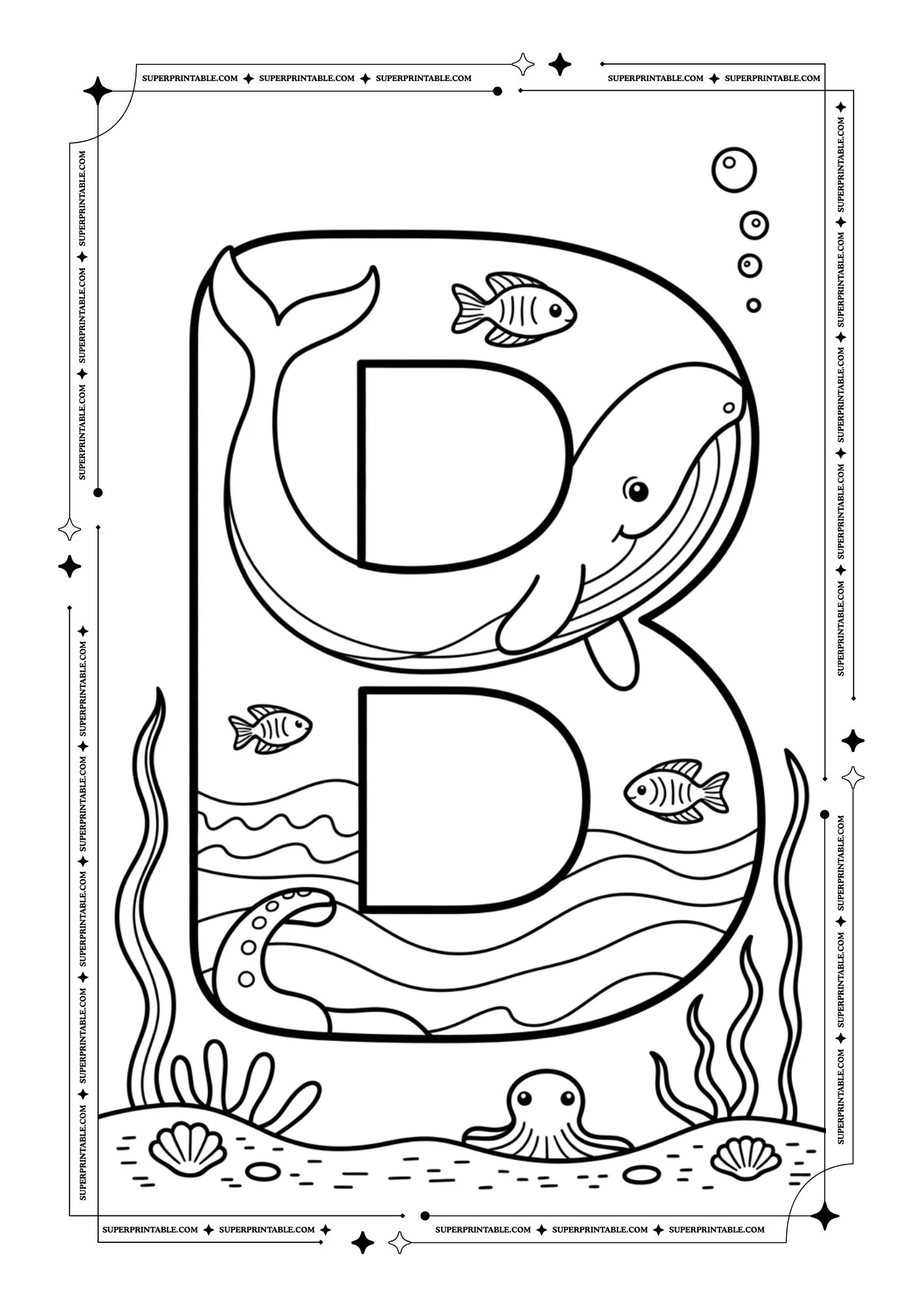 The Underwater Life Alphabet Coloring Pages 2