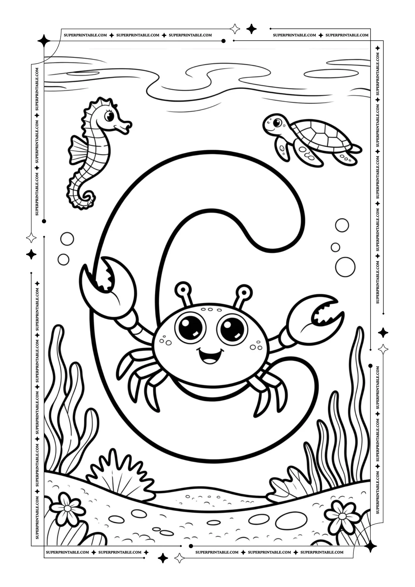 The Underwater Life Alphabet Coloring Pages 3