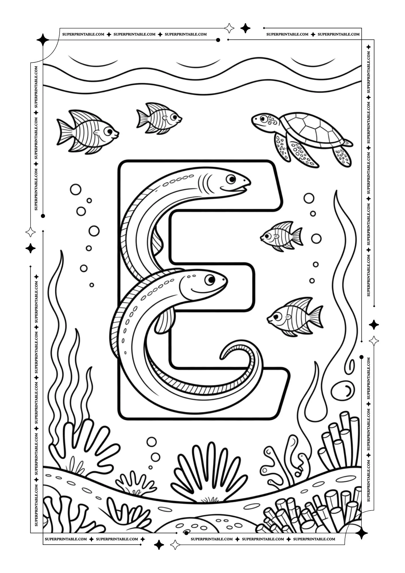 The Underwater Life Alphabet Coloring Pages 5
