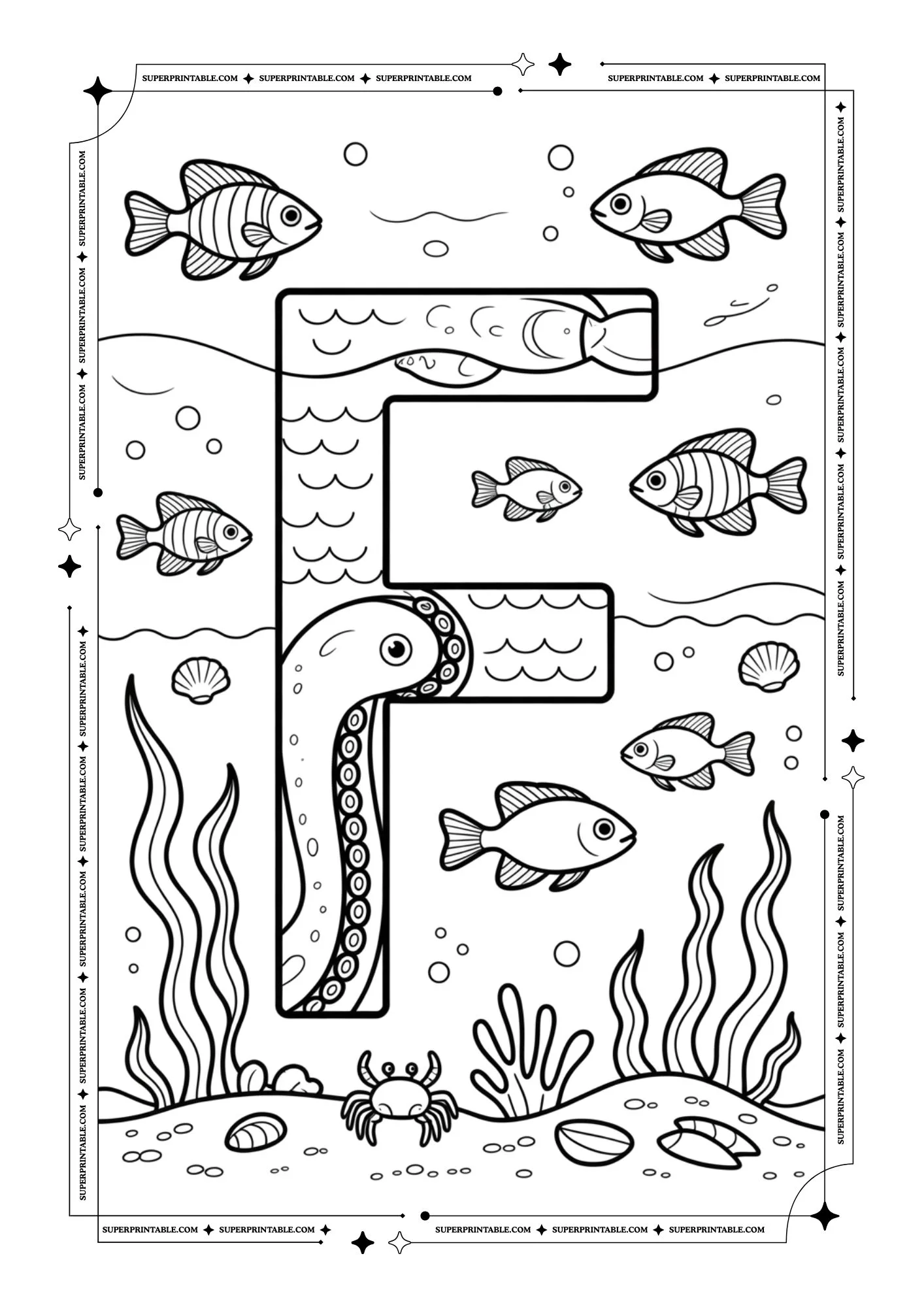 The Underwater Life Alphabet Coloring Pages 6