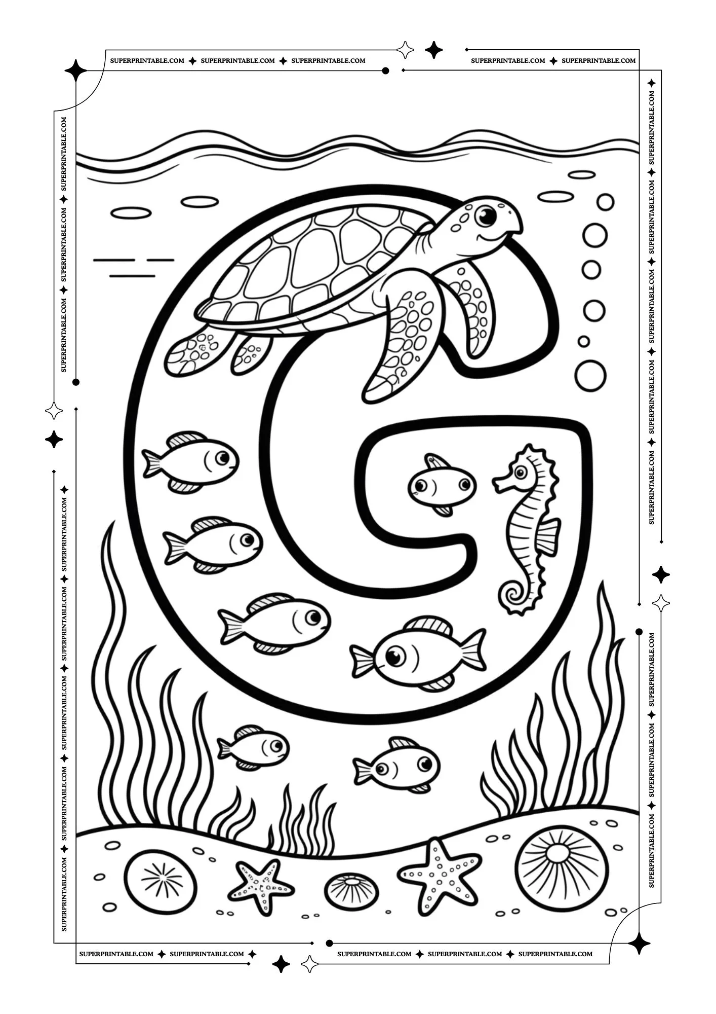 The Underwater Life Alphabet Coloring Pages 7