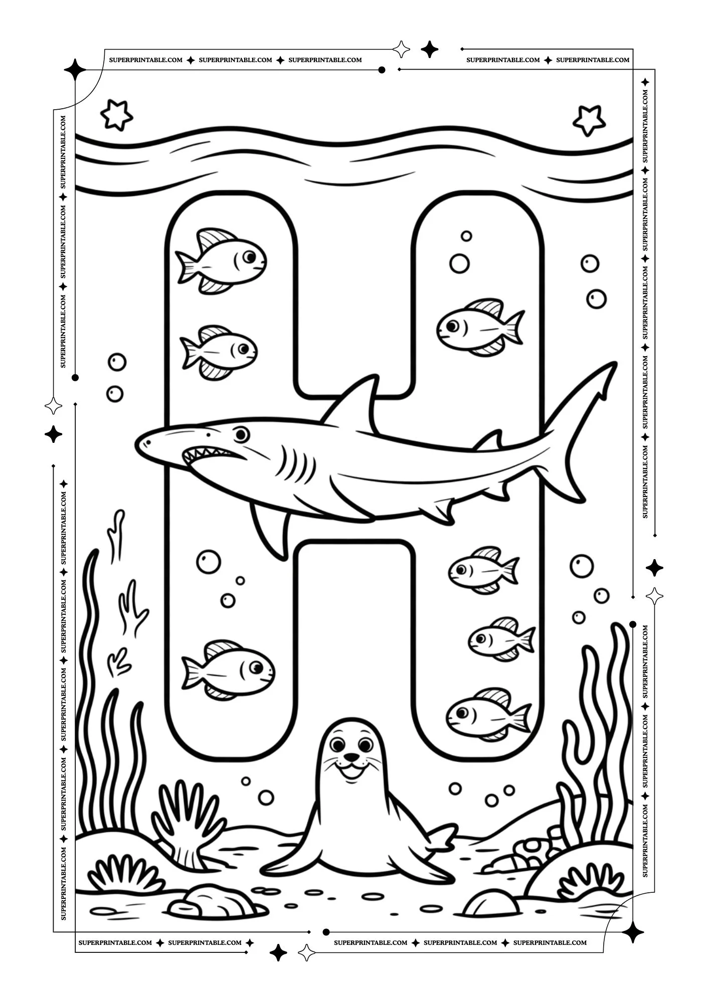 The Underwater Life Alphabet Coloring Pages 8