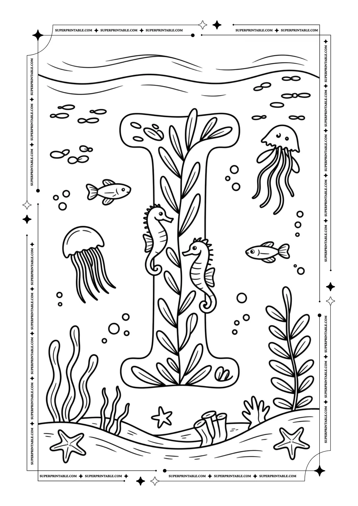 The Underwater Life Alphabet Coloring Pages 9