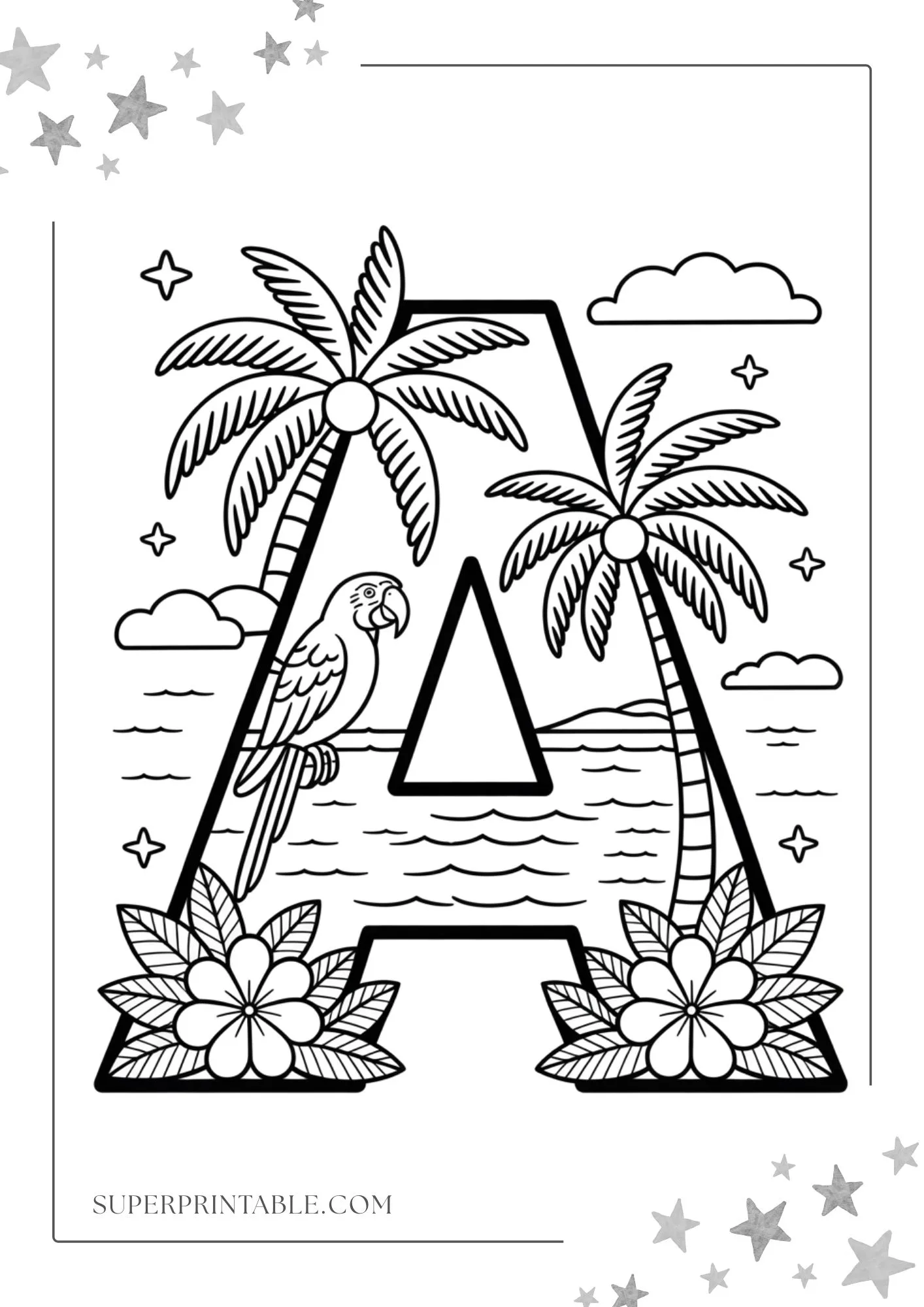 Tropical Alphabet Coloring Pages 1