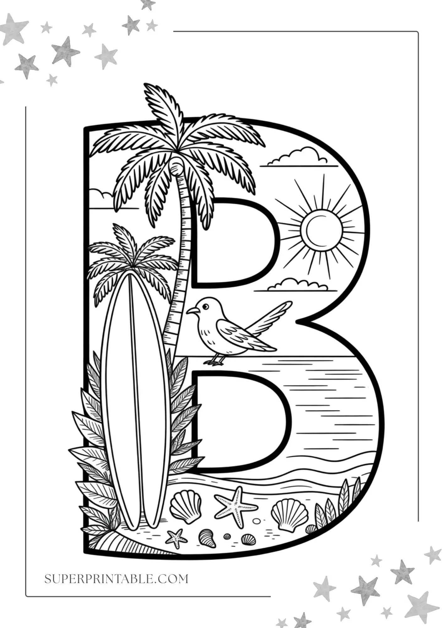 Tropical Alphabet Coloring Pages 2
