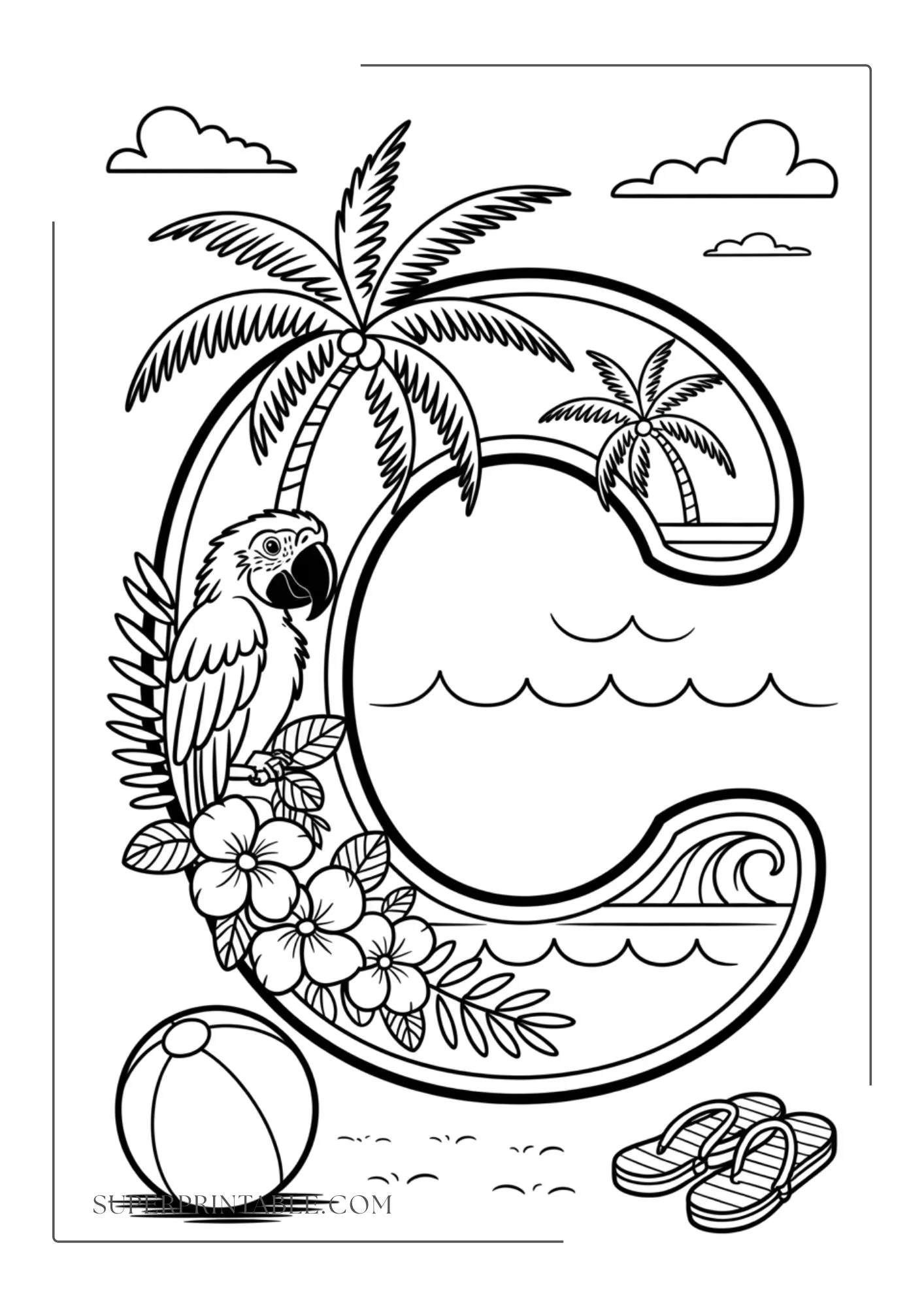 Tropical Alphabet Coloring Pages 3