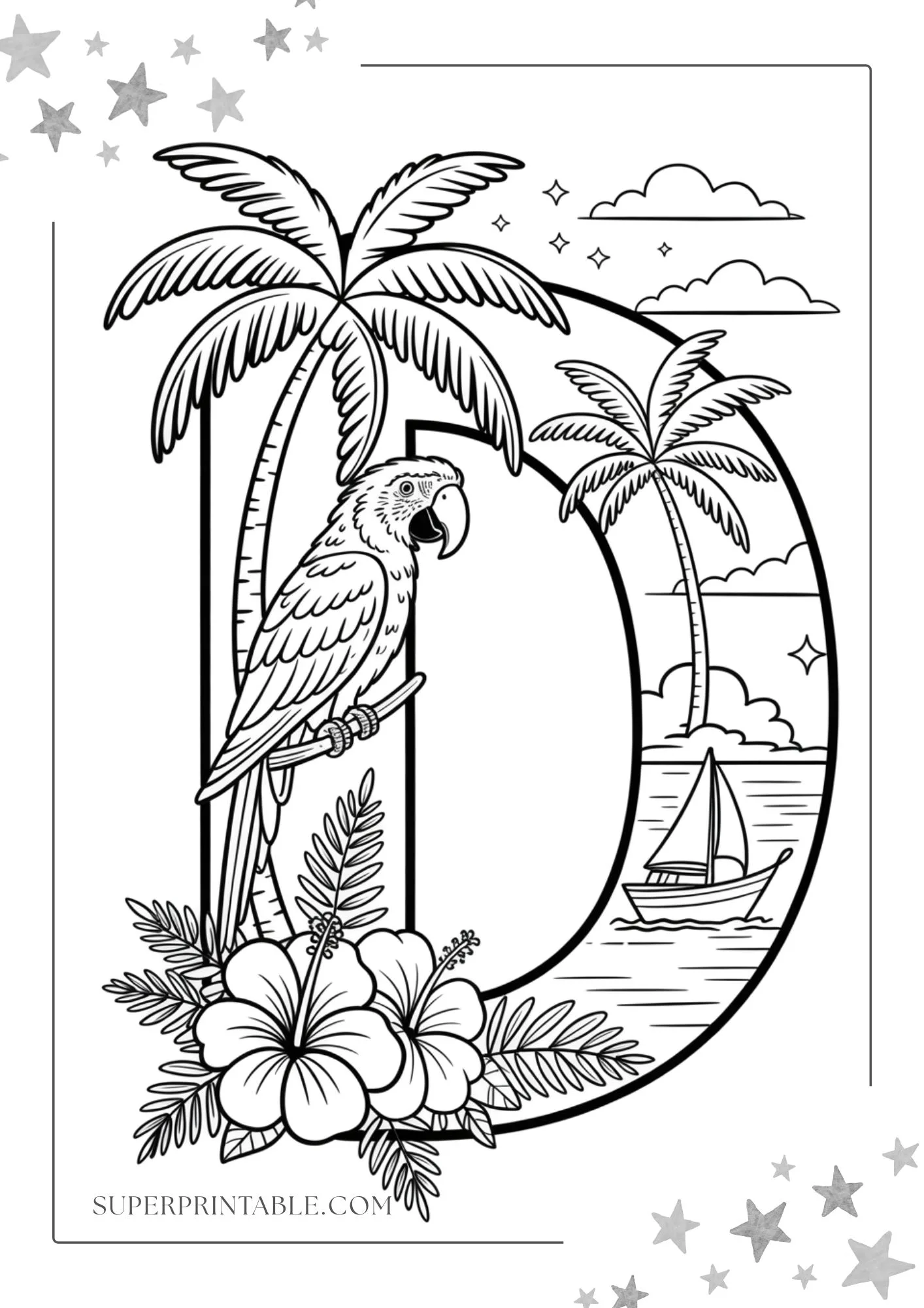 Tropical Alphabet Coloring Pages 4
