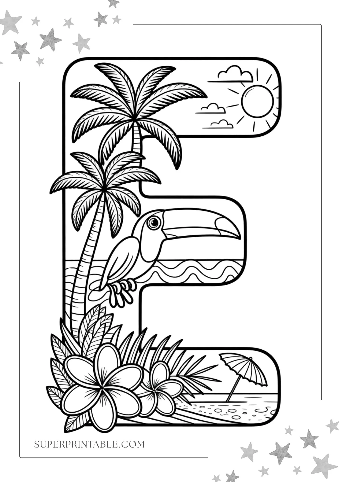 Tropical Alphabet Coloring Pages 5