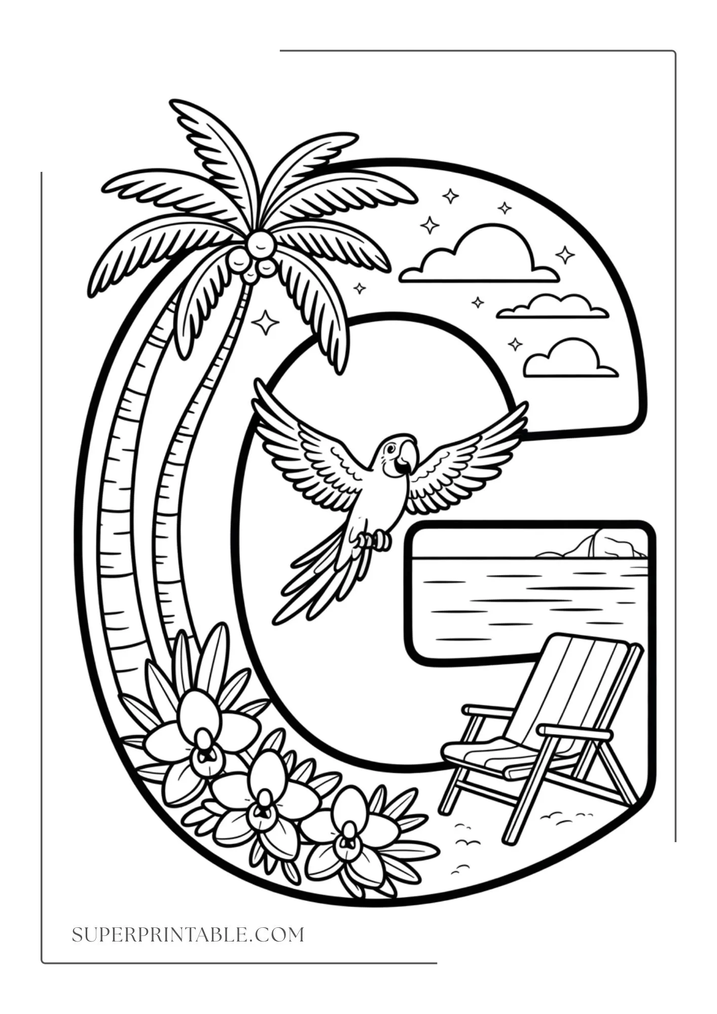 Tropical Alphabet Coloring Pages 7