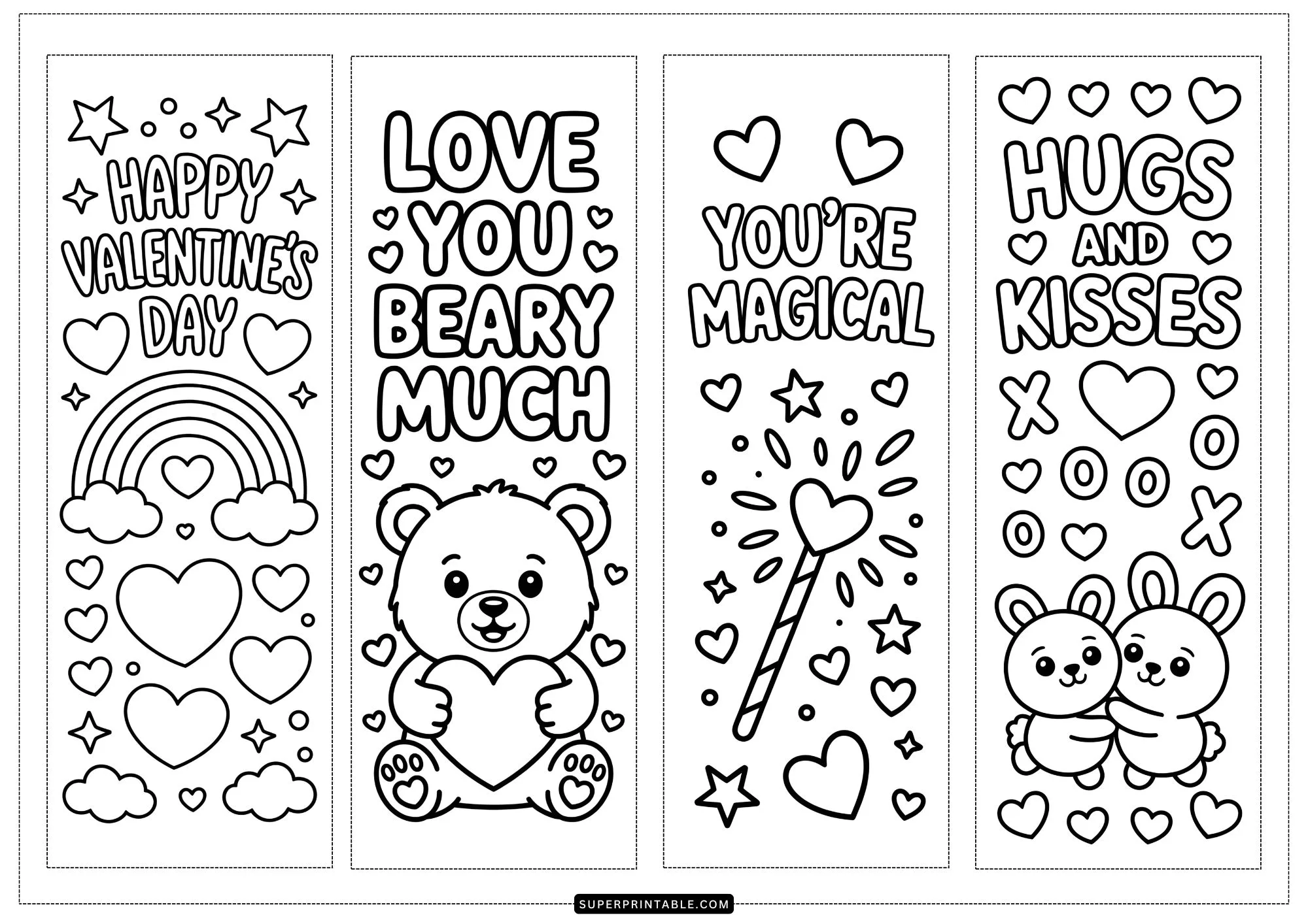 Valentine's Day Bookmarks Coloring Pages 1