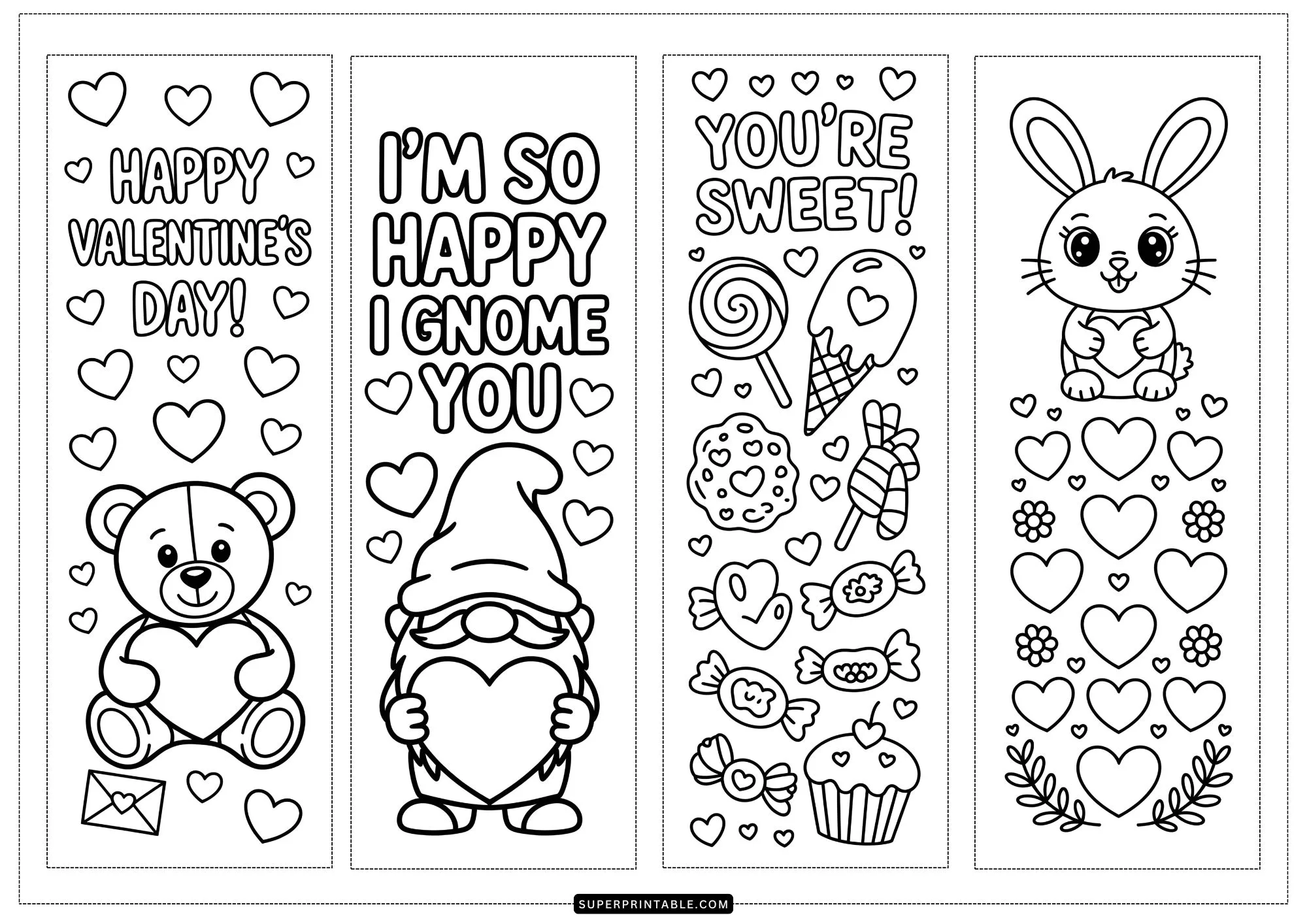 Valentine's Day Bookmarks Coloring Pages 2