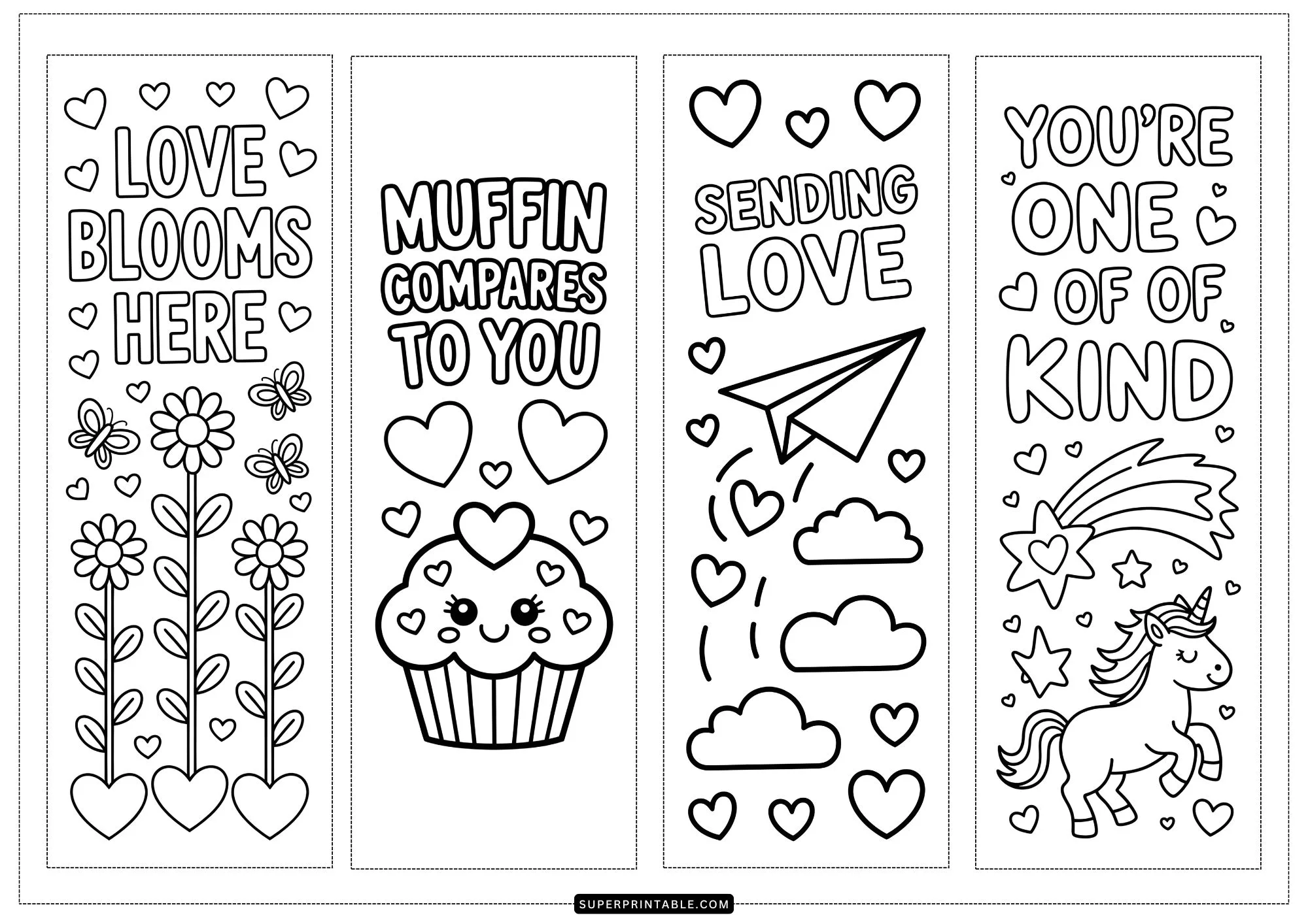 Valentine's Day Bookmarks Coloring Pages 4