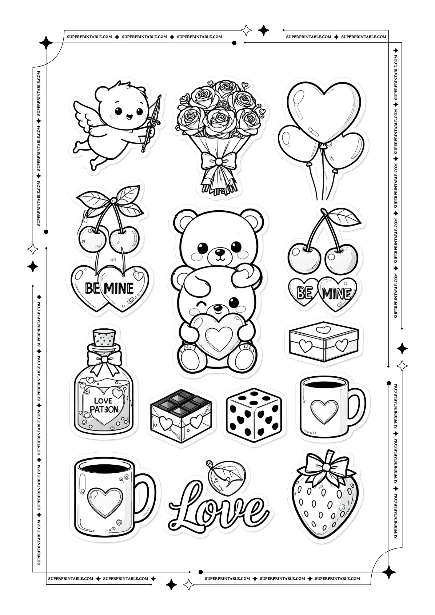 Valentines Sticker Coloring Pages 1