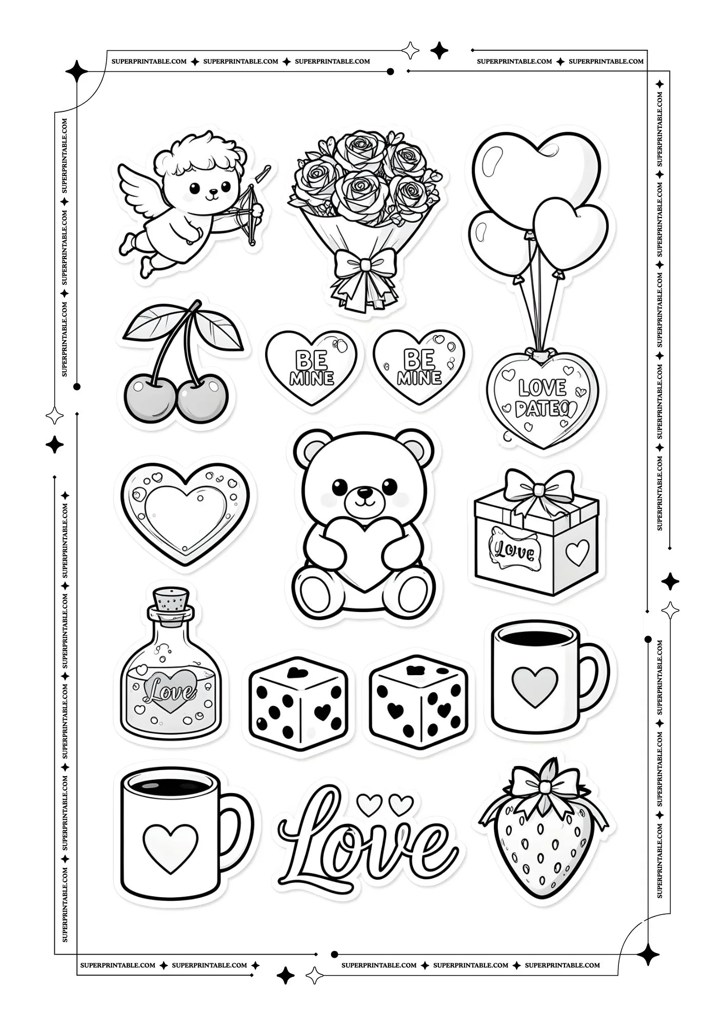 Valentines Sticker Coloring Pages 2