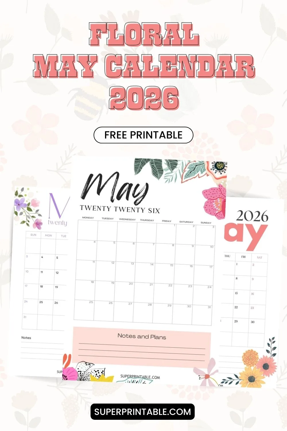 10+ Floral May Calendar 2026 Pinterest Image